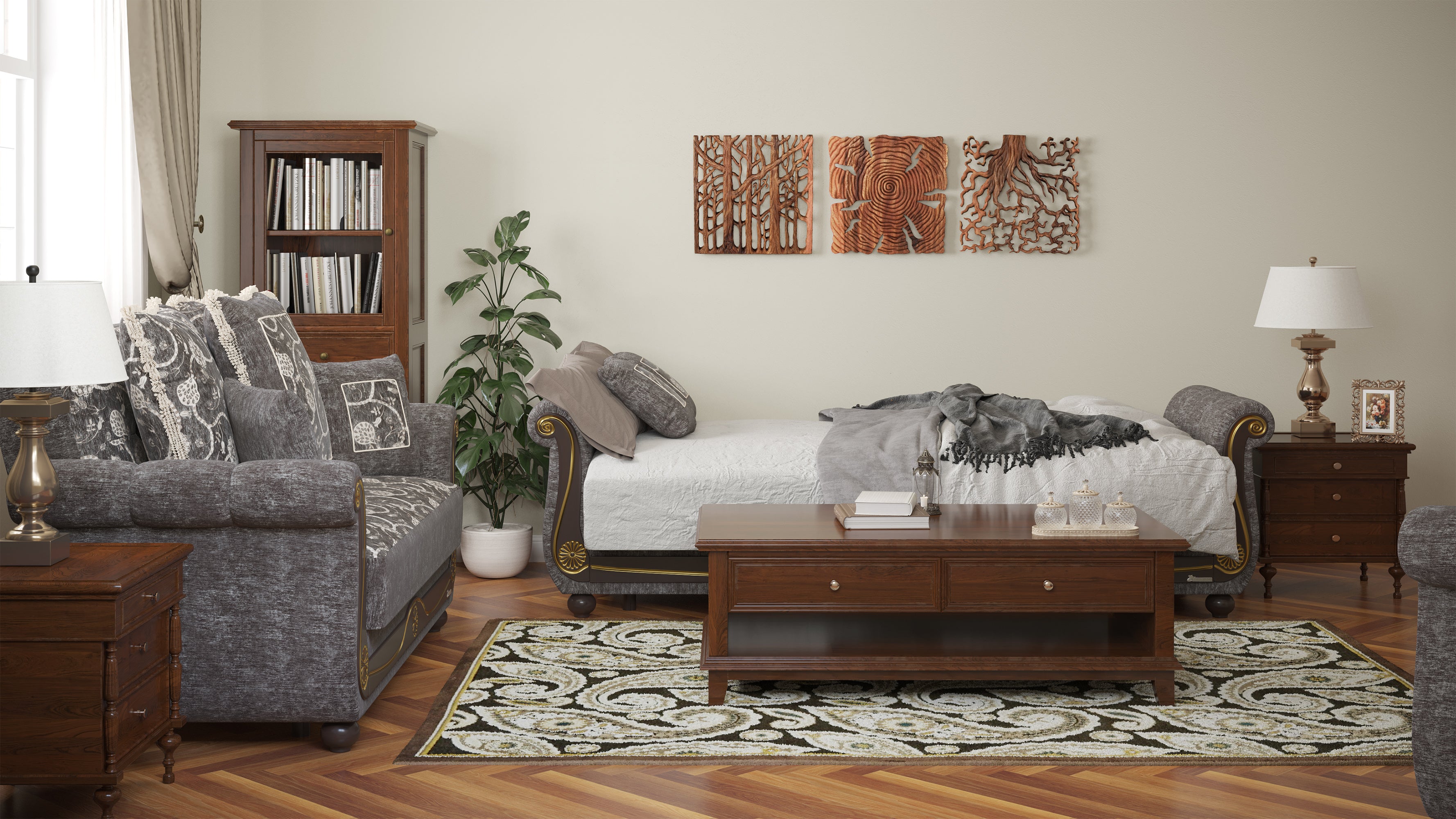 PrimeNest Timberline Collection Grey Upholstered Convertible Sofabed with Storage ¨C Bedding Collections for Living Room & Small Spaces