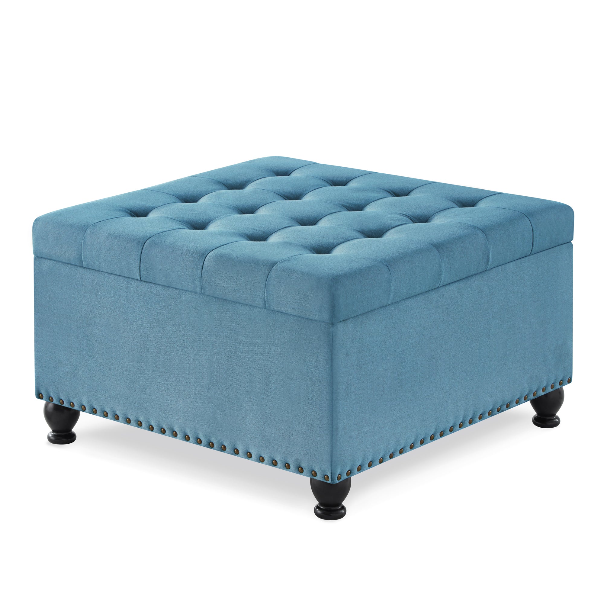 koorbiir ta4 Large Square Storage Ottoman with Wooden Legs ¨C Upholstered Button Tufted Coffee Table with Nail Trims, Multi-Functional Footrest, Table Linens for Living Space