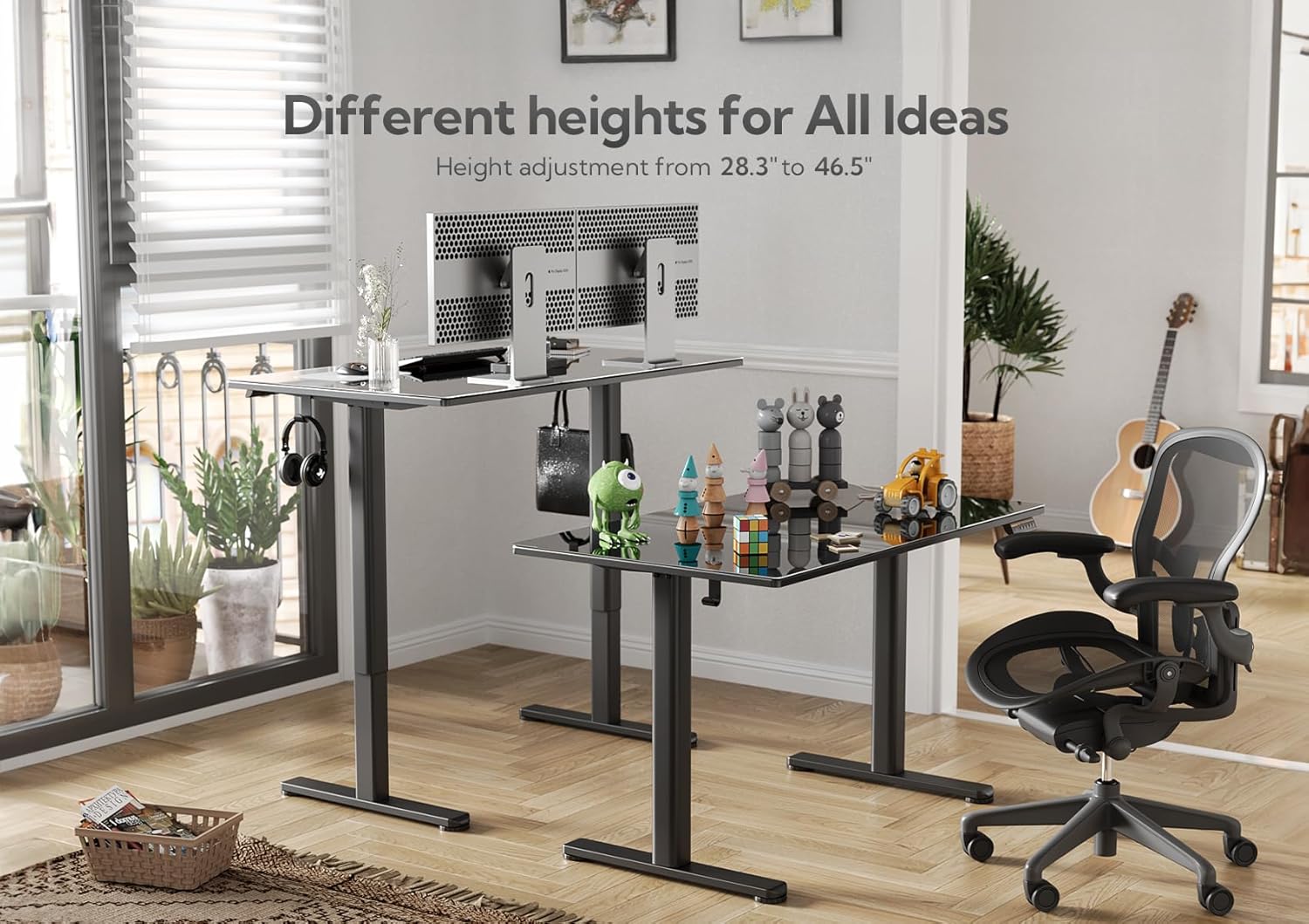 koorbiirD1 Glass Standing Desk with Electric Height Adjustment, 48-Inch Modern Office Desk