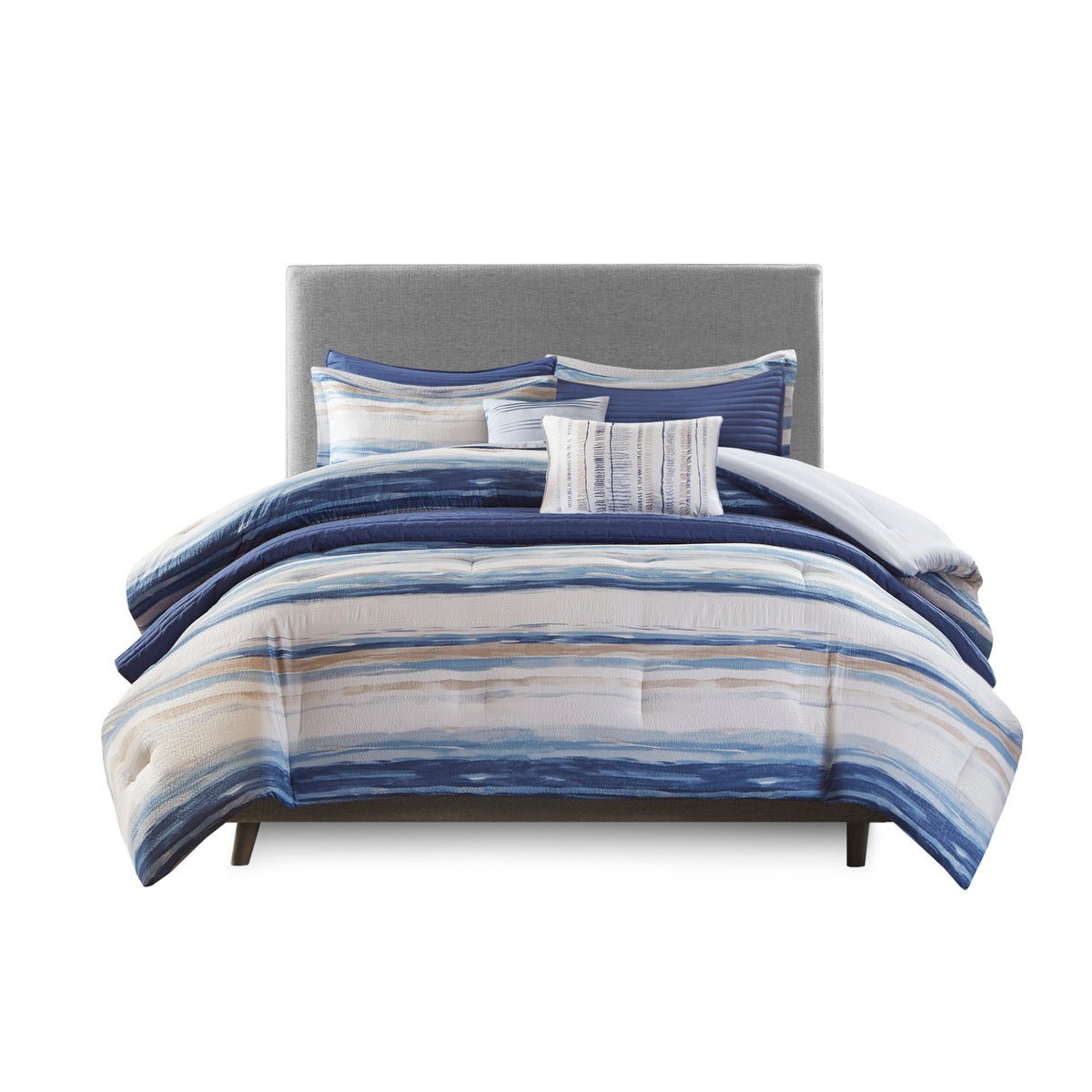 koorbiir be1 8 - Piece Blue Seersucker Comforter & Quilt Set ¨C King/Cal King Bedding Collections with Decorative Pillows & Shams - Koorbiir