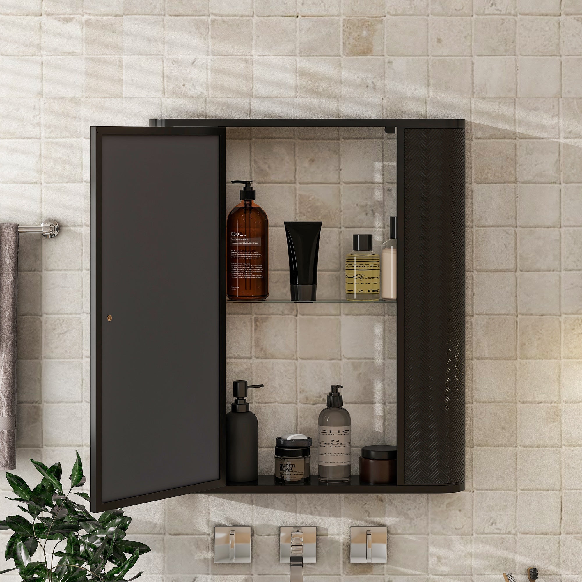koorbiir ba5 Wall - Mounted Bathroom Cabinet with Mirror ¨C Metal Framed Medicine Cabinet with 2 Shelves for Modern Bathroom Organization - Koorbiir