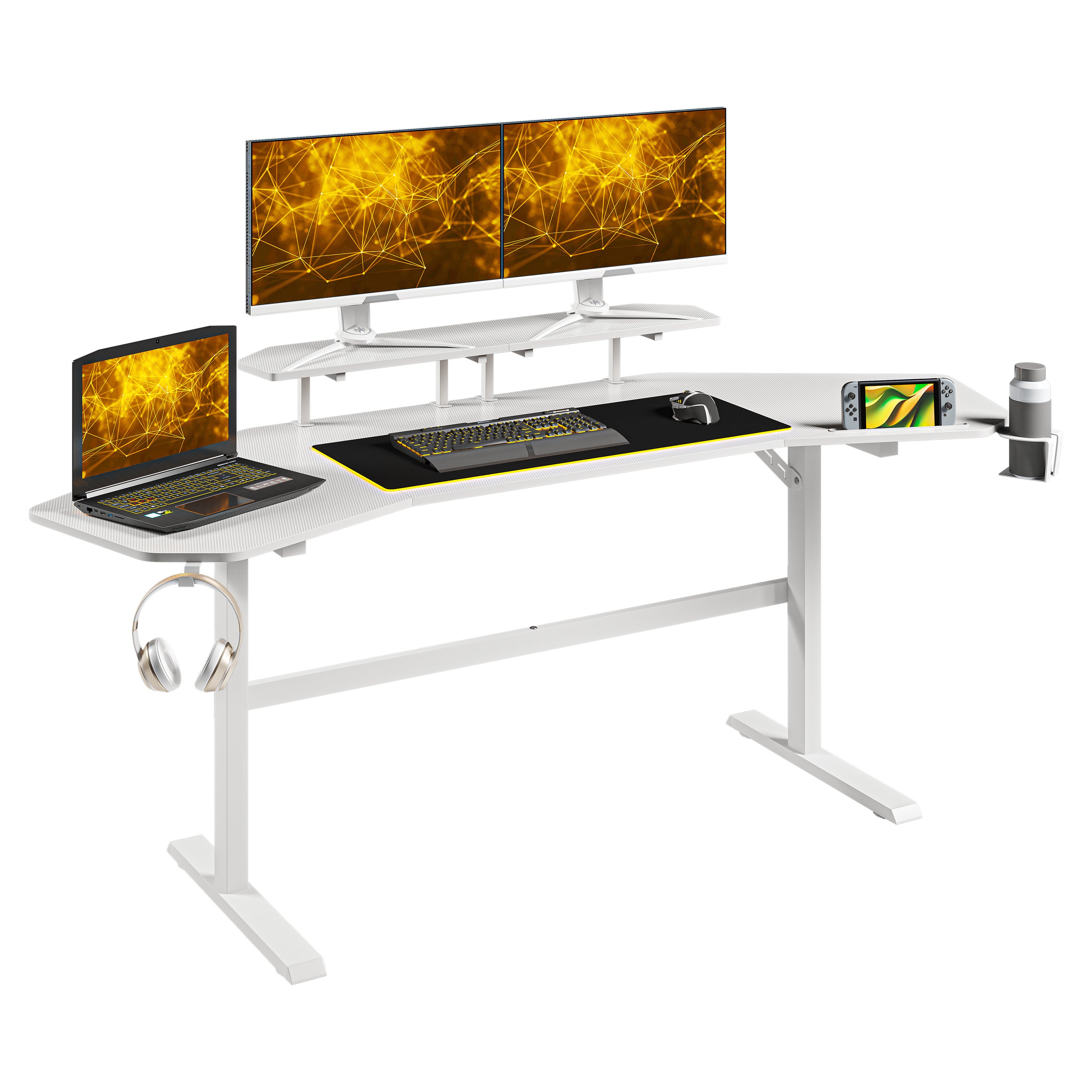 koorbiir G2 Sport TS911D White Gaming Desk with Shelves & Accessory Holder ¨C Ergonomic Gaming Desk