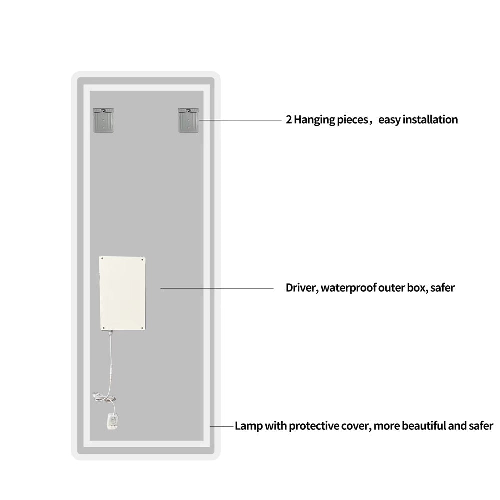 koorbiir mi6 65x24 Full Length LED Floor Mirror, Wall - Mounted Body Mirror with Dimming & 3 Color Modes for Bedroom, Full - Size Mirror with Integrated Lights - Koorbiir
