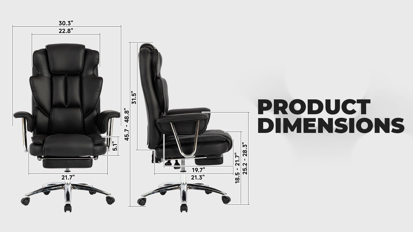 Office Chair, Big and Tall Executive Office Chair with Footrest, Leather Computer Chair, Ergonomic Reclining Chair High Back, Large Home Office Chair (Black) - Koorbiir