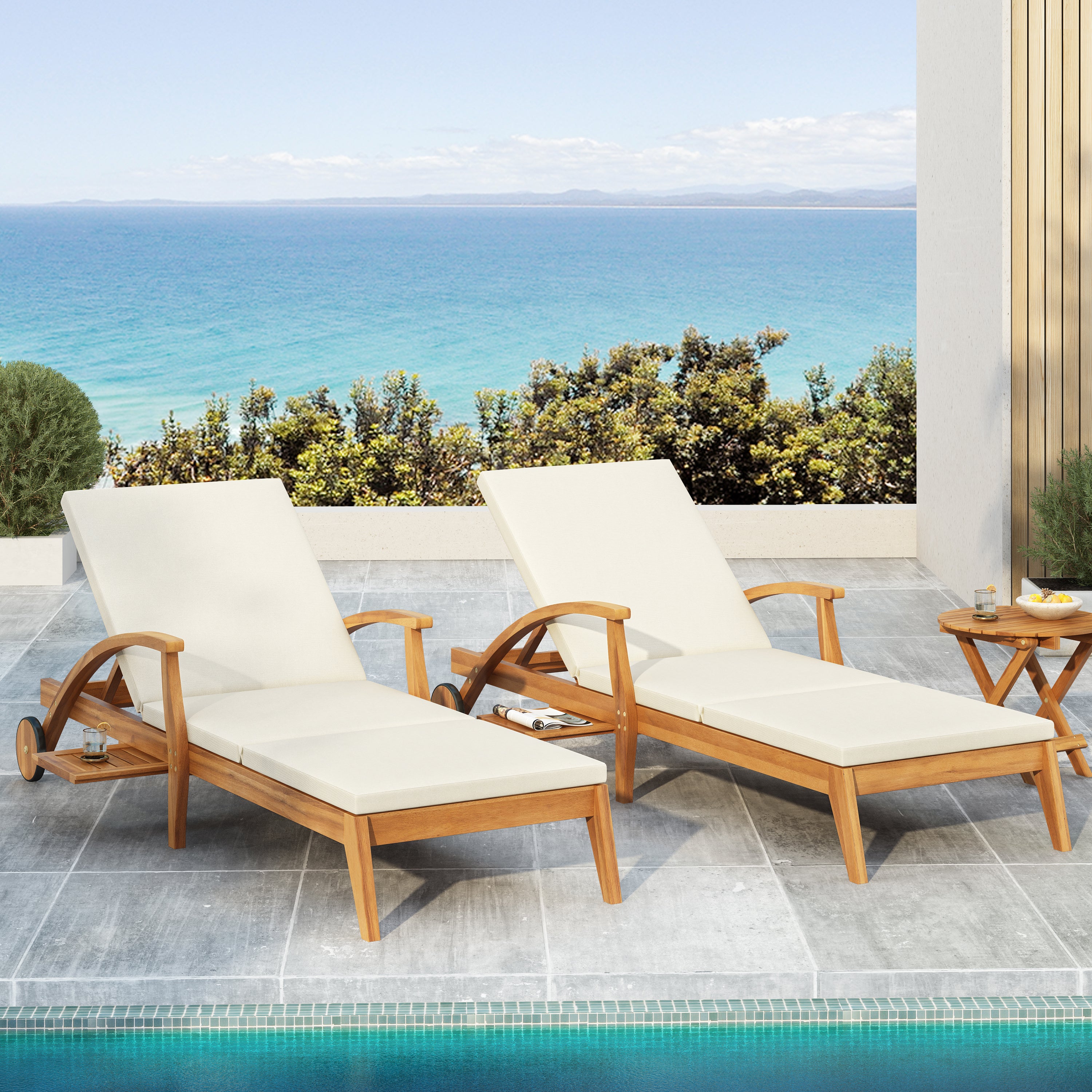 koorbiir f2 Foldable Table ¨C No Installation Needed, Adjustable Outdoor Acacia Wood Side Table in Teak Finish