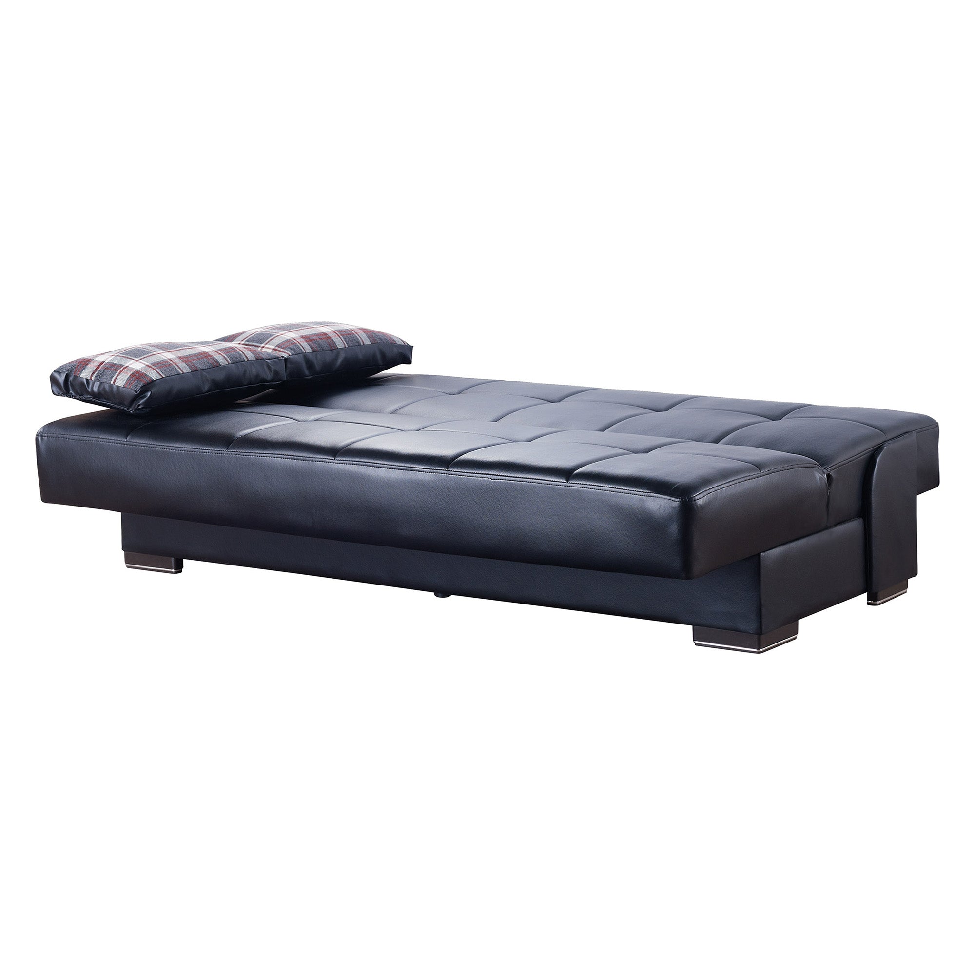 PrimeNest Sovo Collection Black PU Upholstered Convertible Sofabed with Storage ¨C Bedding Collections for Small Spaces & Living Room