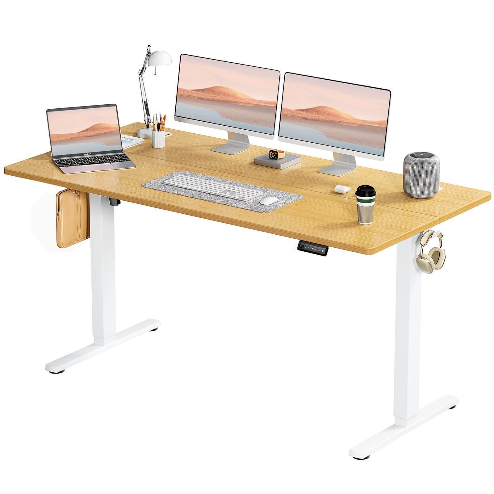 Electric Height Adjustable Standing Desk,Sit to Stand Ergonomic Computer Desk,Yellow,63'' x 24' - Koorbiir