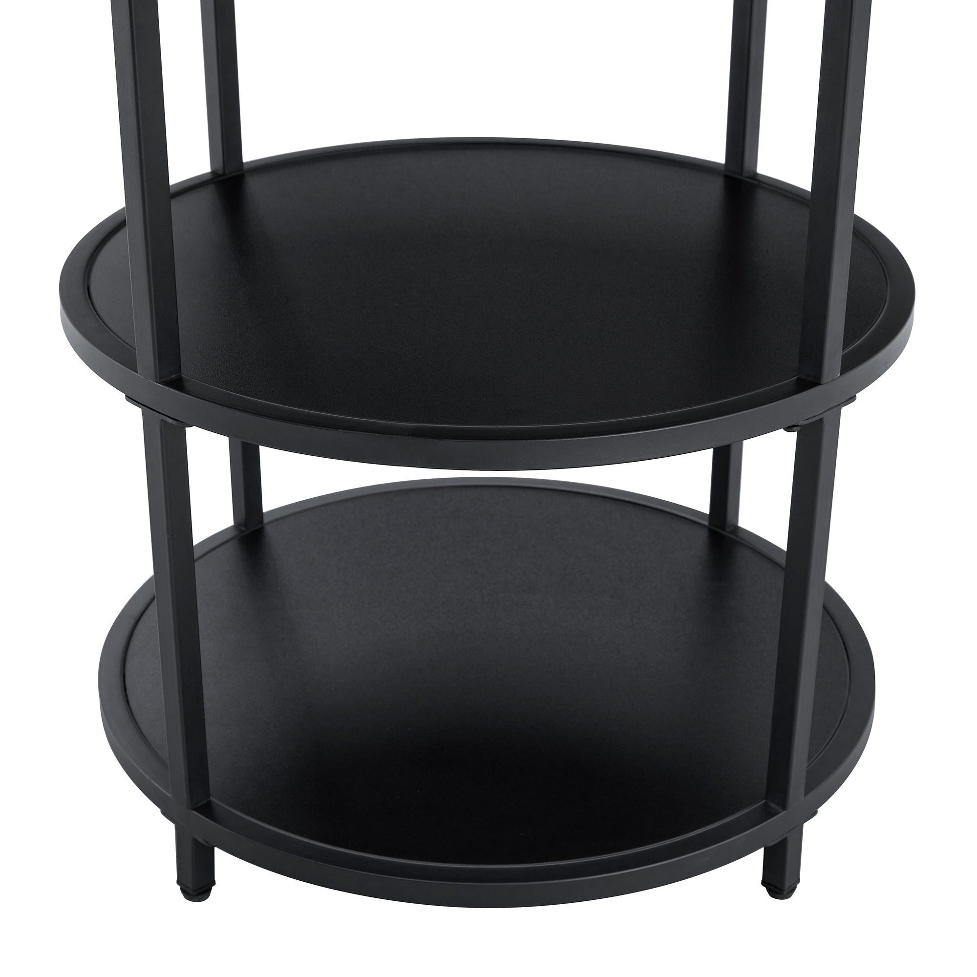 47.3" Modern Splicing Circular Dining Table with Double-Layer Storage ¨C 4 Black Linen-Cotton High-Resilience Chairs with Metal Legs, Table Linens Included