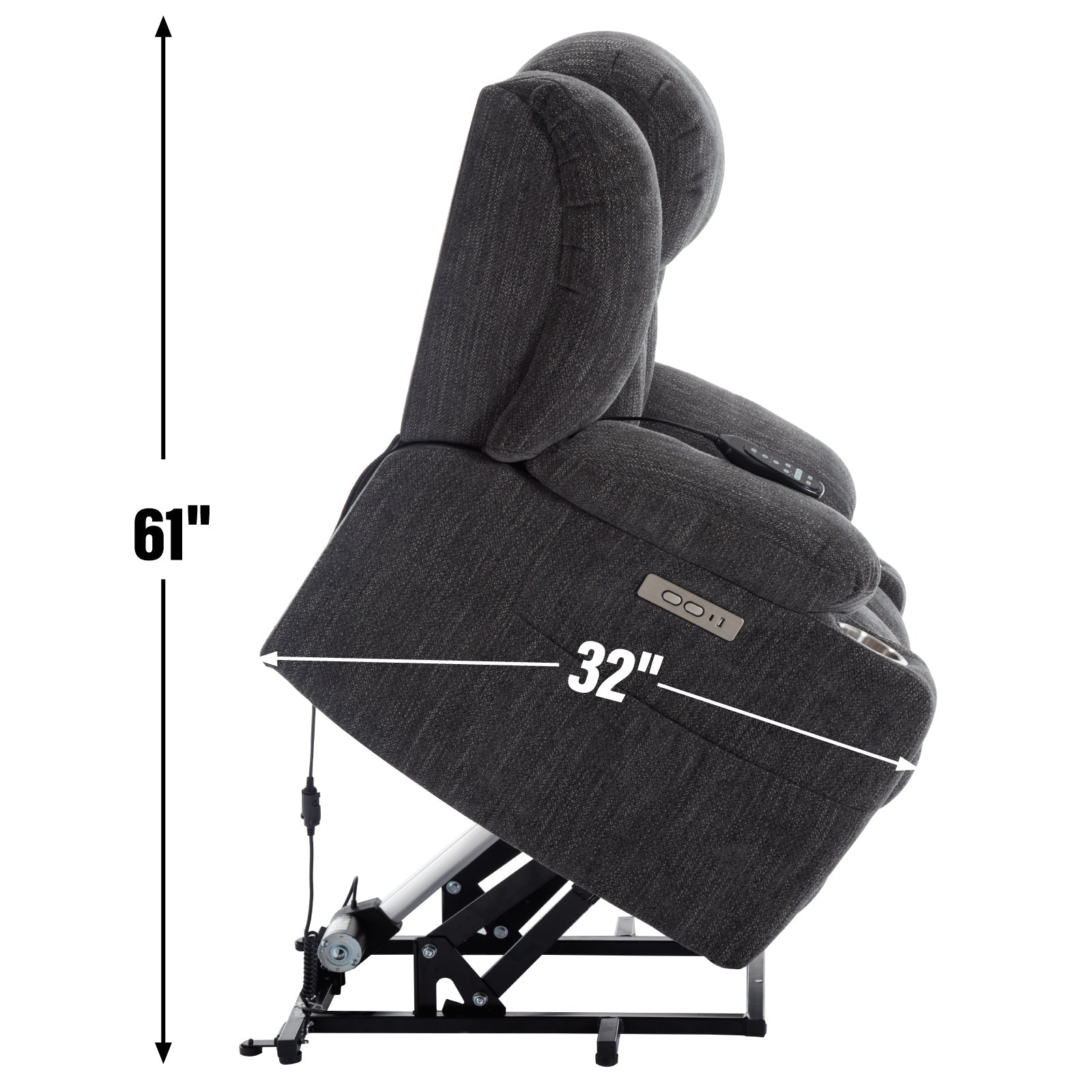 Up to 350 LBS Chenille Power Lift Massage Chair with 8 - Point Vibration, Lumbar Heating, USB & Type - C Ports, Stainless Steel Cup Holders ¨C Blue - Koorbiir
