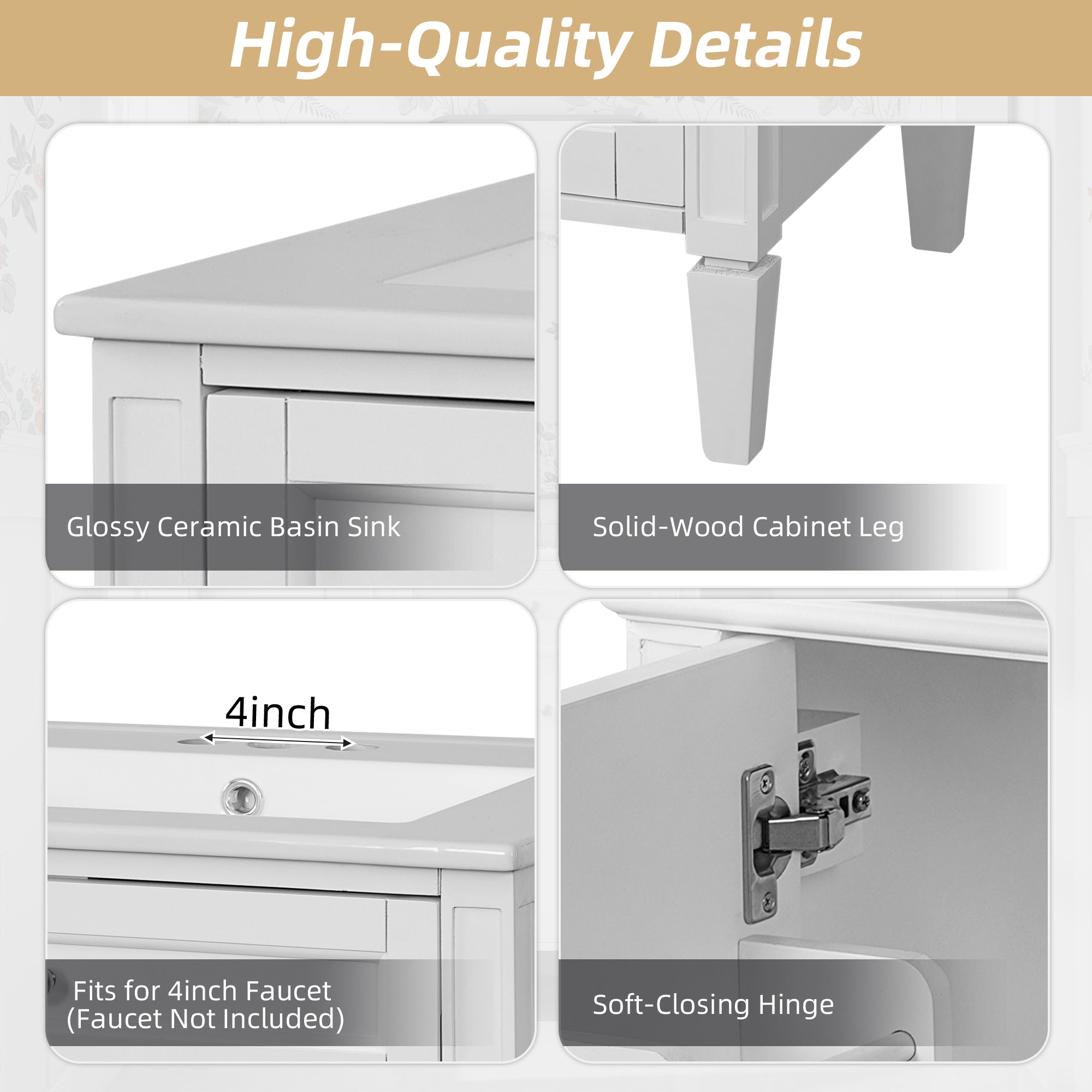 24 Bathroom Vanity Cabinet with Sink ¨C Soft-Closing Doors, Tip-Out Drawer & Organizers for Bathroom Organization