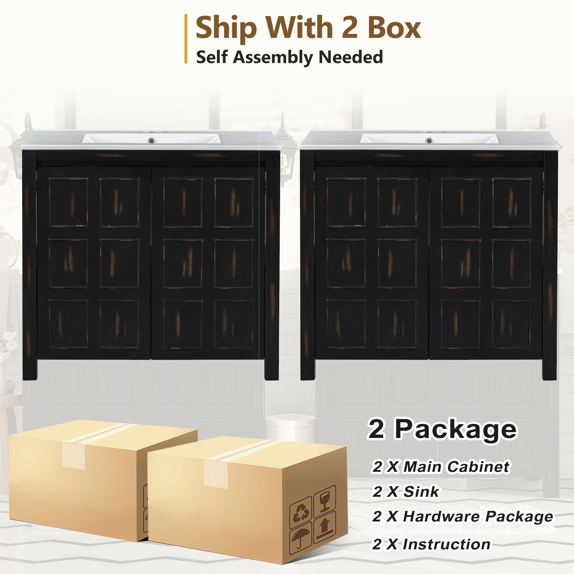 koorbiir ba3 72 Double Vanity Bathroom Storage Cabinet with Ceramic Sinks ¨C Soft - Close Doors & Adjustable Shelves for Stylish Bathroom Organization - Koorbiir
