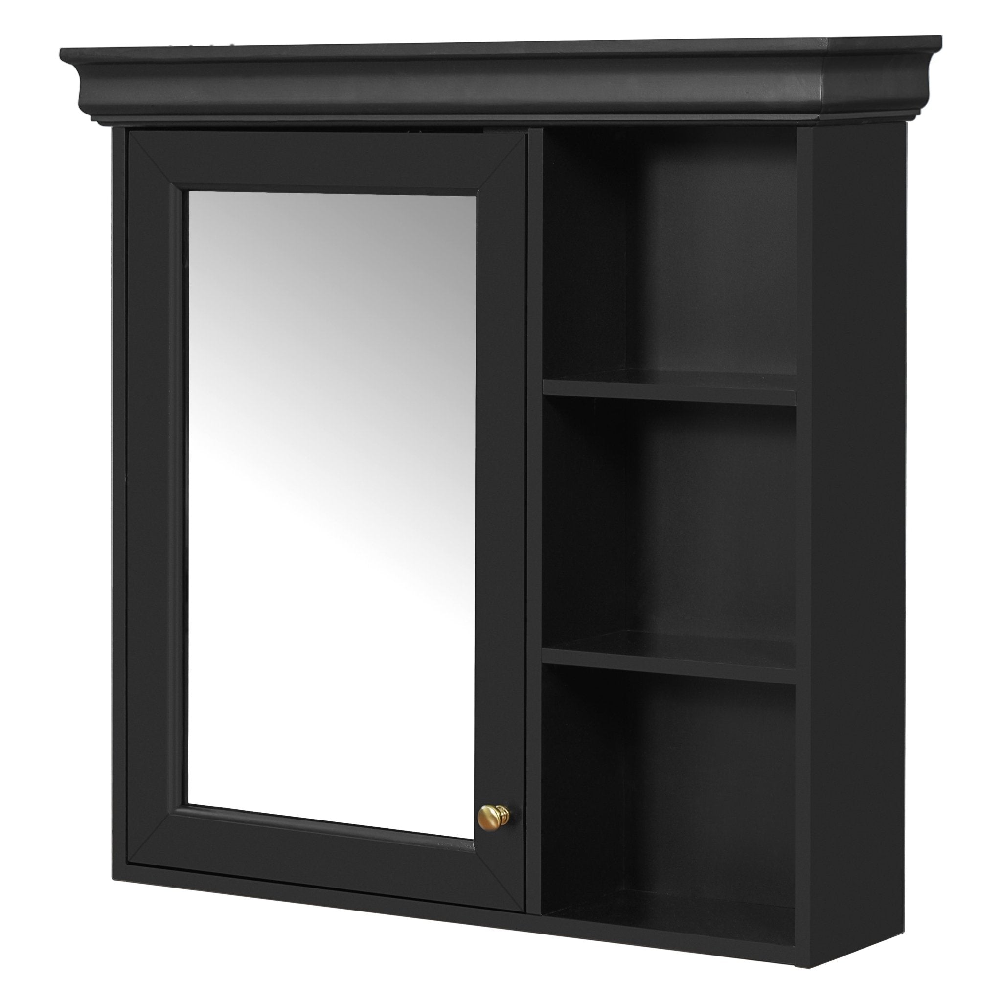 koorbiir ba6 30'' x 28'' Wall - Mounted Bathroom Medicine Cabinet with Mirror ¨C Over Toilet Storage Organizer for Bathroom Organization, Black MDF Cabinet - Koorbiir