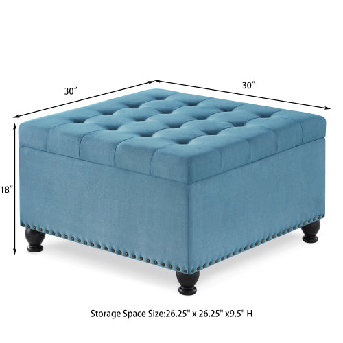 koorbiir ta4 Large Square Storage Ottoman with Wooden Legs ¨C Upholstered Button Tufted Coffee Table with Nail Trims, Multi-Functional Footrest, Table Linens for Living Space
