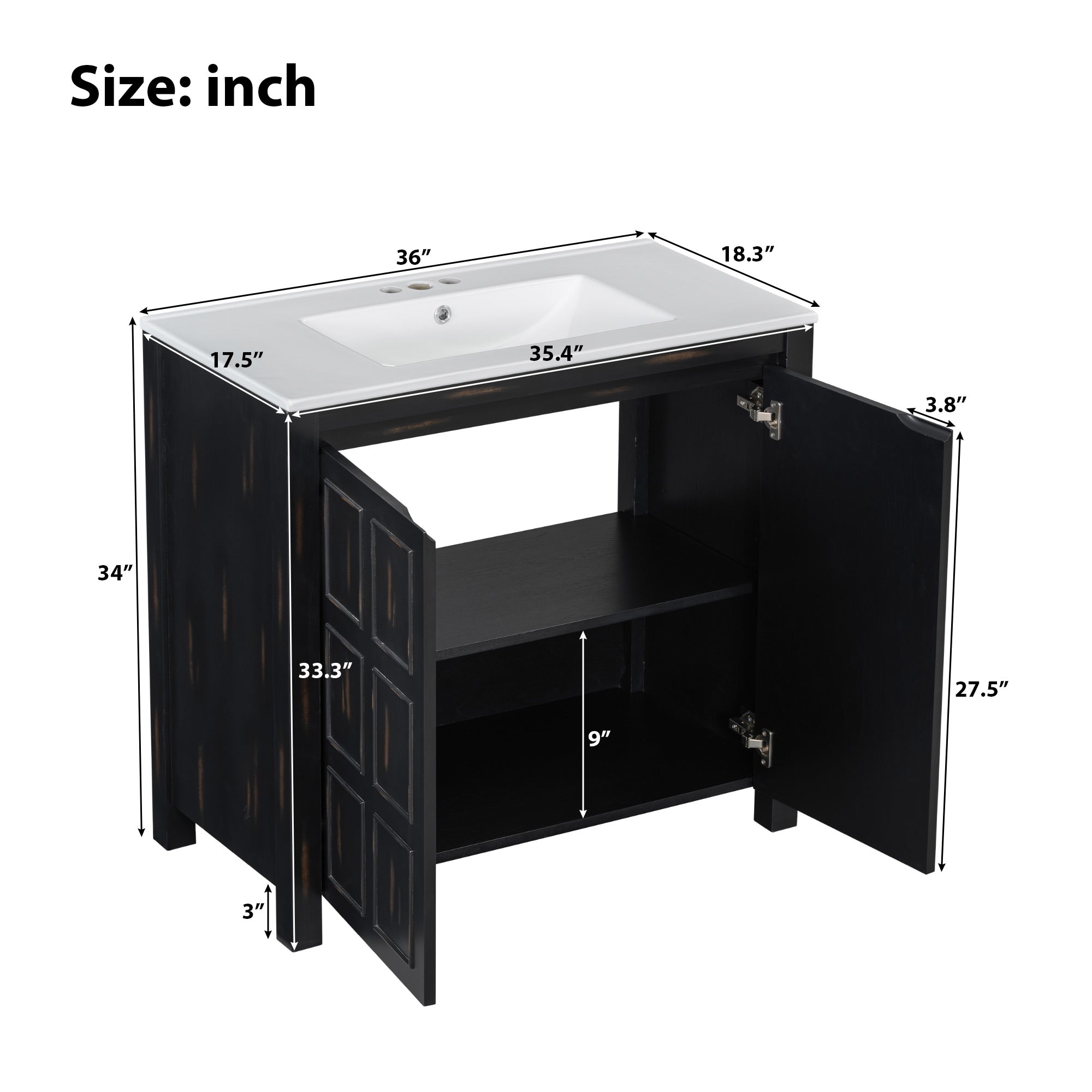 36 Bathroom Vanity Organizer with Ceramic Sink ¨C Vintage Espresso Bathroom Storage Cabinet for Bathroom Organization