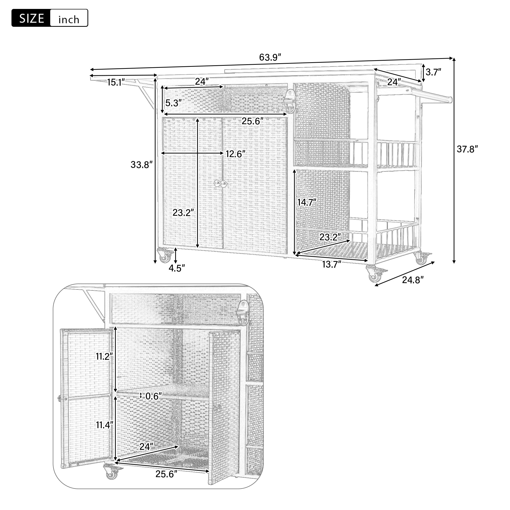 koorbiir k5 63.5" Outdoor Kitchen Island ¨C Rolling Kitchen Storage Island & Cooking Station with Foldable Side Tabletop, Ample Storage, Bottle Opener, Lockable Wheels for Patio & Backyard BBQ, Dark Brown - Koorbiir