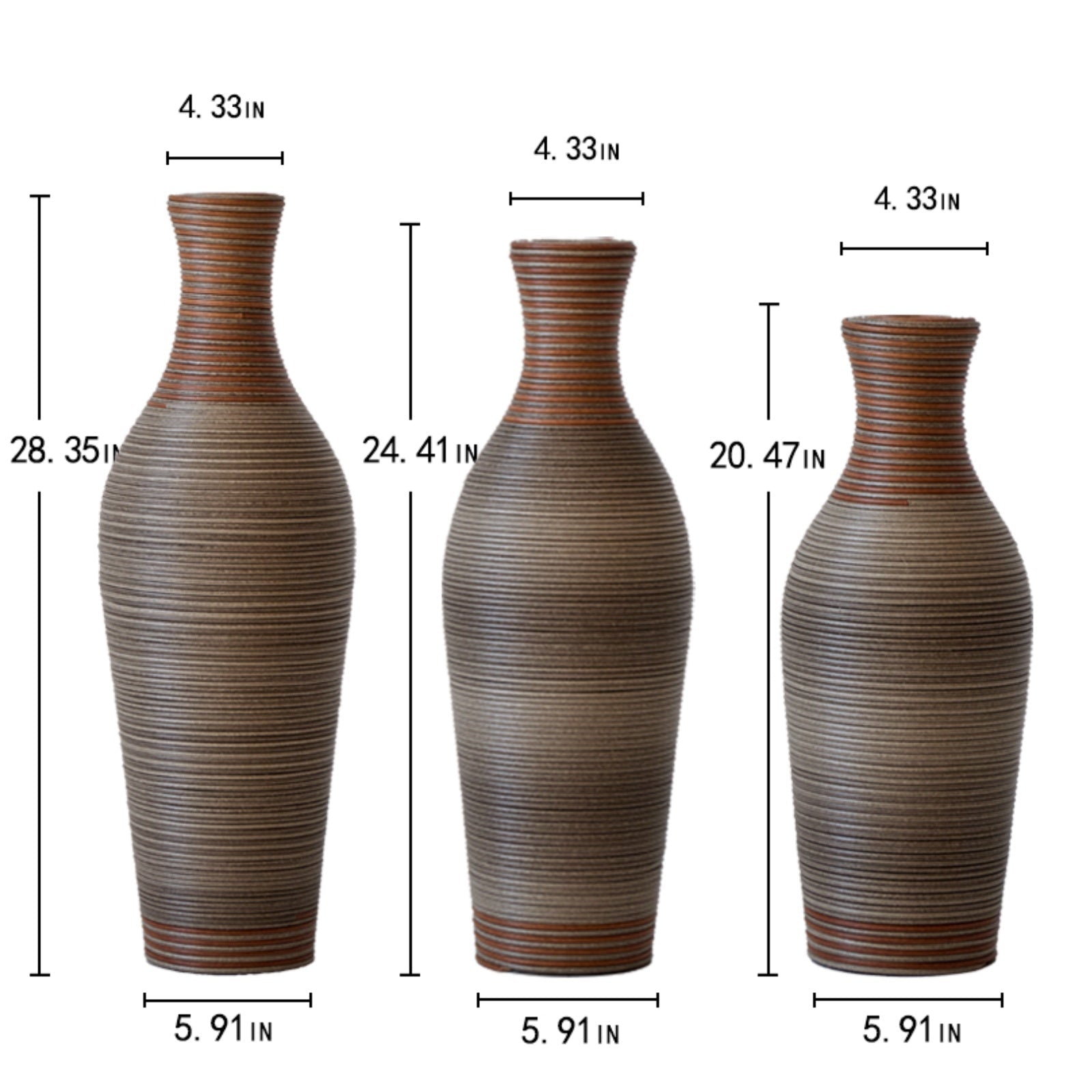 koorbiir va5 Set of 3 Tall Decorative Floor Vases ¨C Classic Brown PVC Flower Stand with Artificial Vine Design ¨C Elegant Modern Home D¨¦cor Accent for Living Room, Entryway, or Dining Room - Koorbiir