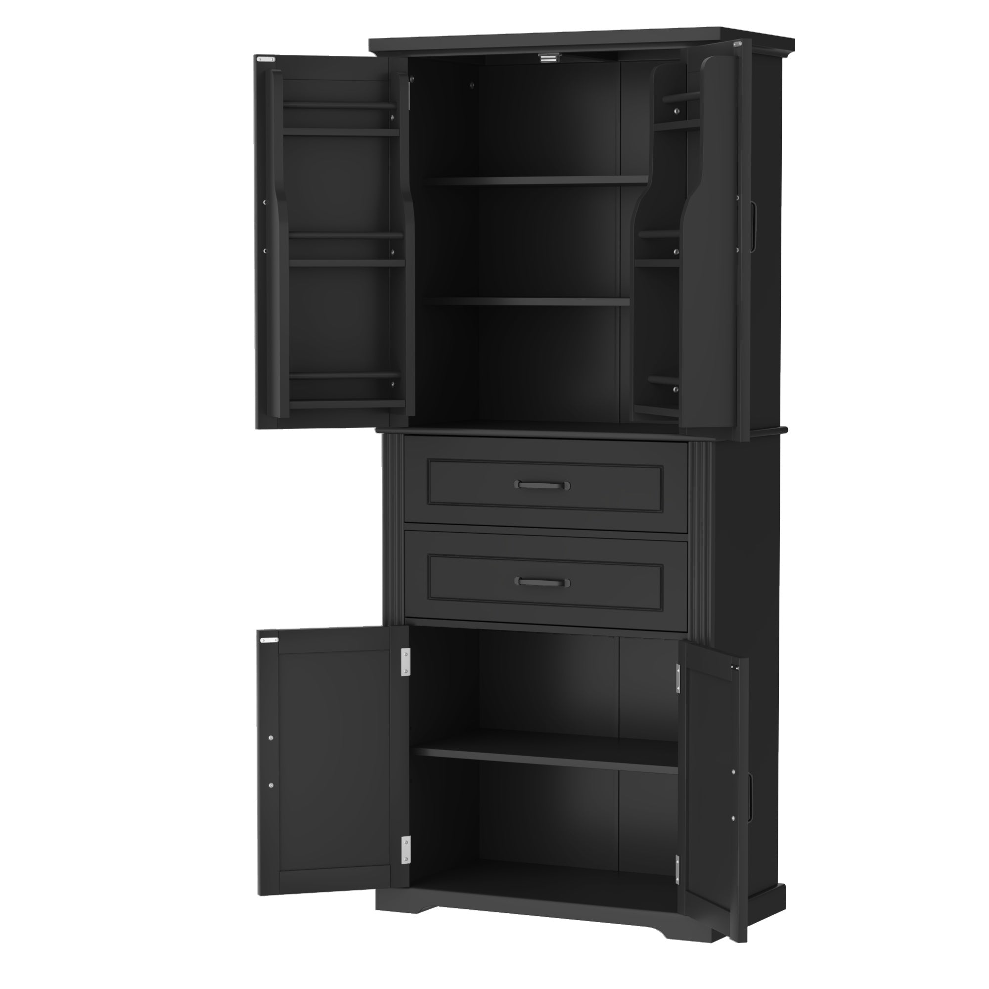 koorbiir k8 Black Storage Cabinet with Adjustable Shelves and 2 Smooth-Gliding Drawers ¨C Multi-Functional Kitchen, Bathroom, Dining, and Living Room Storage Solution