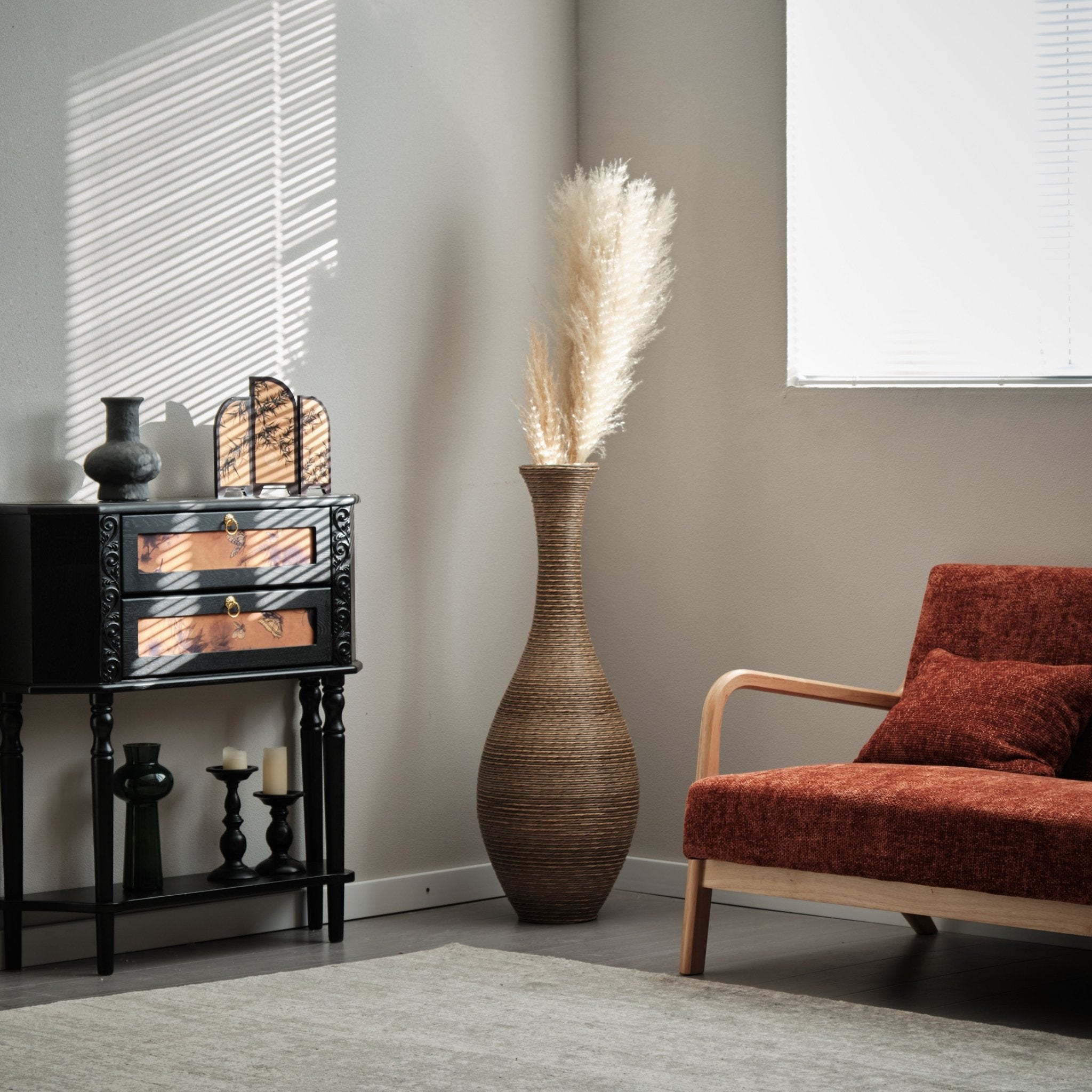 koorbiir va3 39 - Inch Tall Artificial Rattan Floor Vase in Beige ¨C Modern Decorative Vase for Living Room, Entryway, or Hallway ¨C Large Accent Vase for Dried or Silk Flowers - Koorbiir
