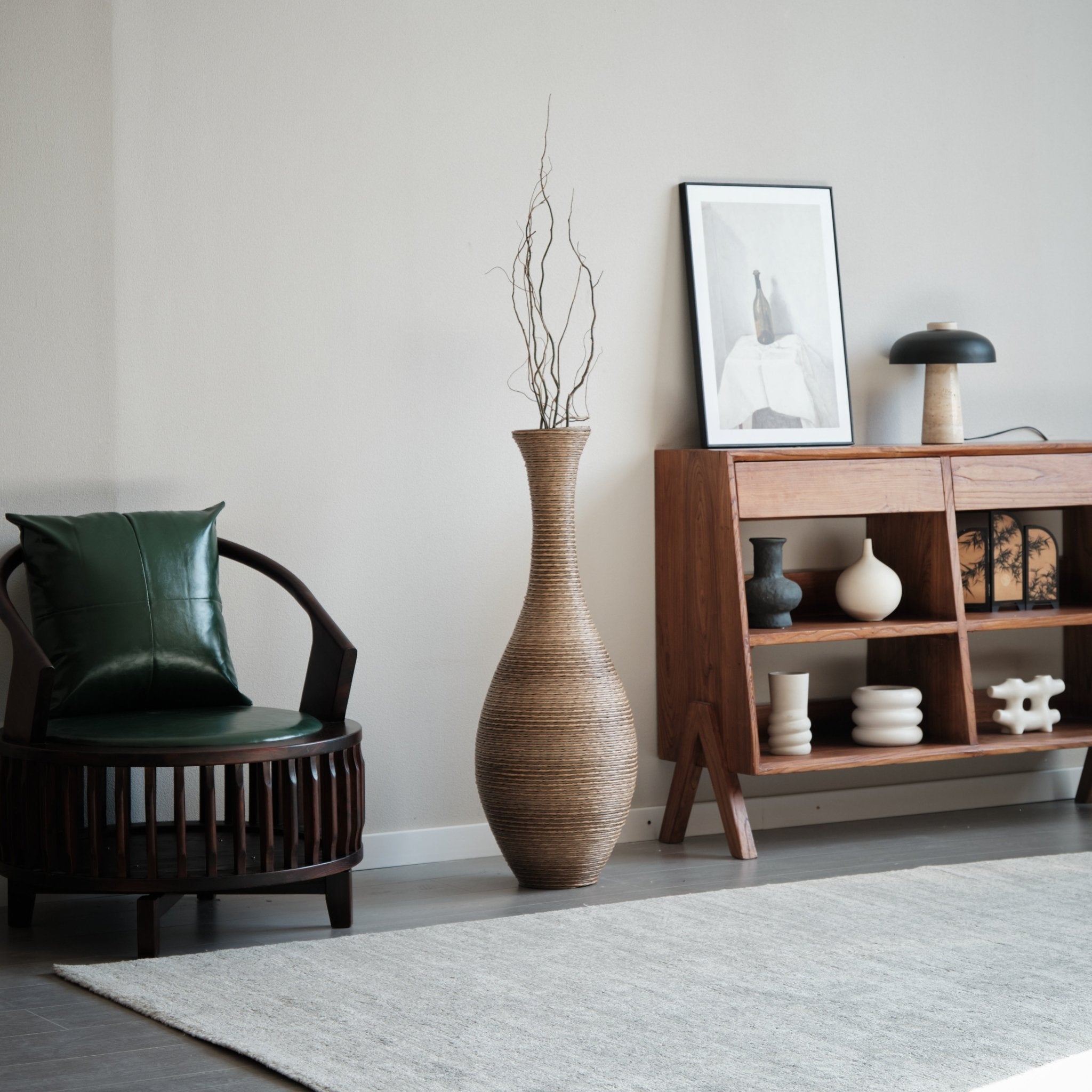 koorbiir va3 39 - Inch Tall Artificial Rattan Floor Vase in Beige ¨C Modern Decorative Vase for Living Room, Entryway, or Hallway ¨C Large Accent Vase for Dried or Silk Flowers - Koorbiir