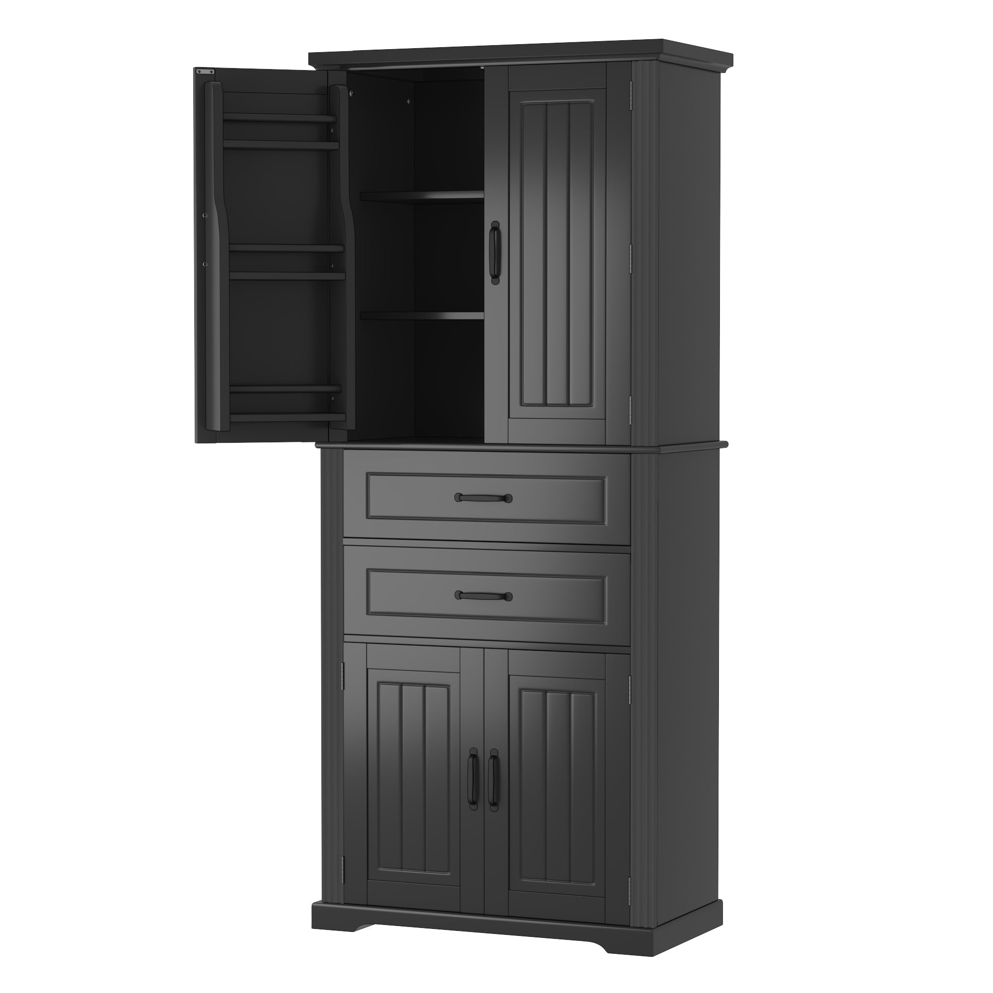 koorbiir k8 Black Storage Cabinet with Adjustable Shelves and 2 Smooth-Gliding Drawers ¨C Multi-Functional Kitchen, Bathroom, Dining, and Living Room Storage Solution