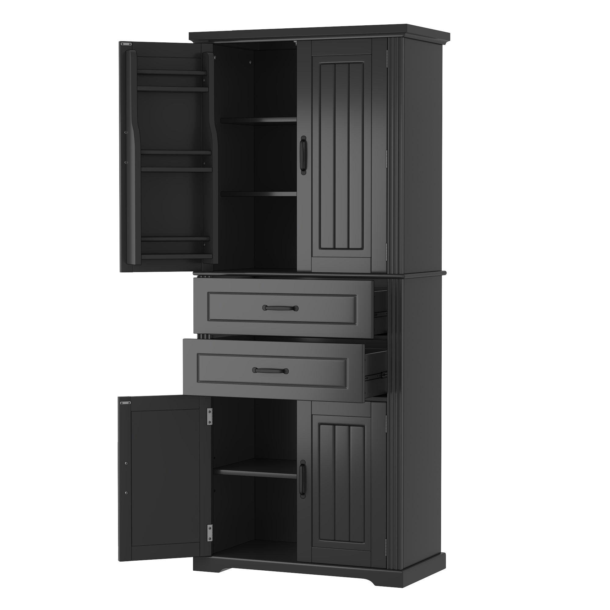 koorbiir k8 Black Storage Cabinet with Adjustable Shelves and 2 Smooth-Gliding Drawers ¨C Multi-Functional Kitchen, Bathroom, Dining, and Living Room Storage Solution