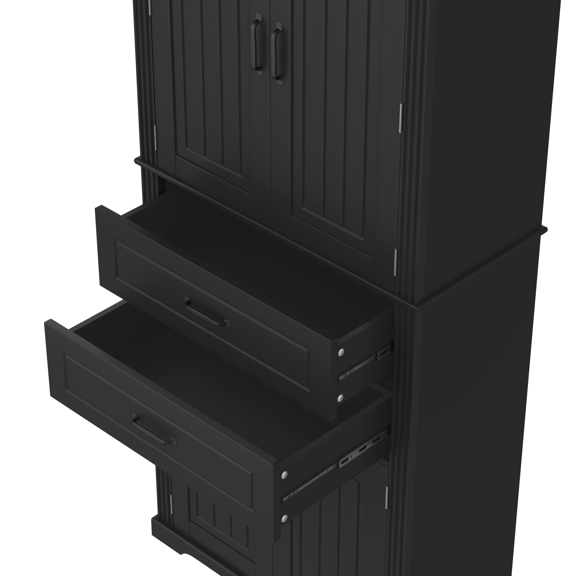 koorbiir k8 Black Storage Cabinet with Adjustable Shelves and 2 Smooth-Gliding Drawers ¨C Multi-Functional Kitchen, Bathroom, Dining, and Living Room Storage Solution