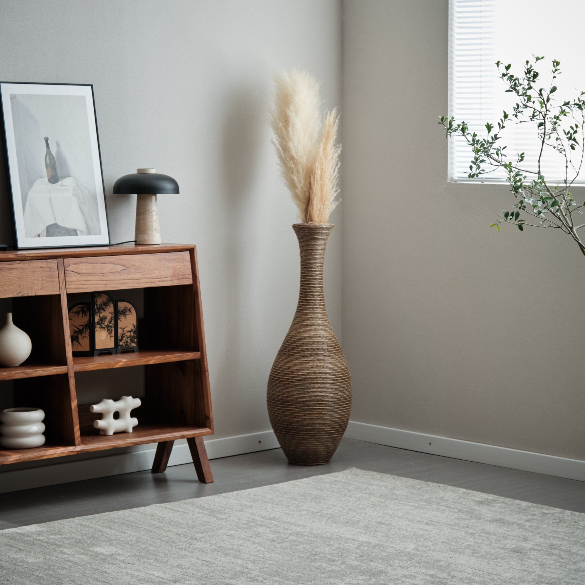 koorbiir va3 39 - Inch Tall Artificial Rattan Floor Vase in Beige ¨C Modern Decorative Vase for Living Room, Entryway, or Hallway ¨C Large Accent Vase for Dried or Silk Flowers - Koorbiir