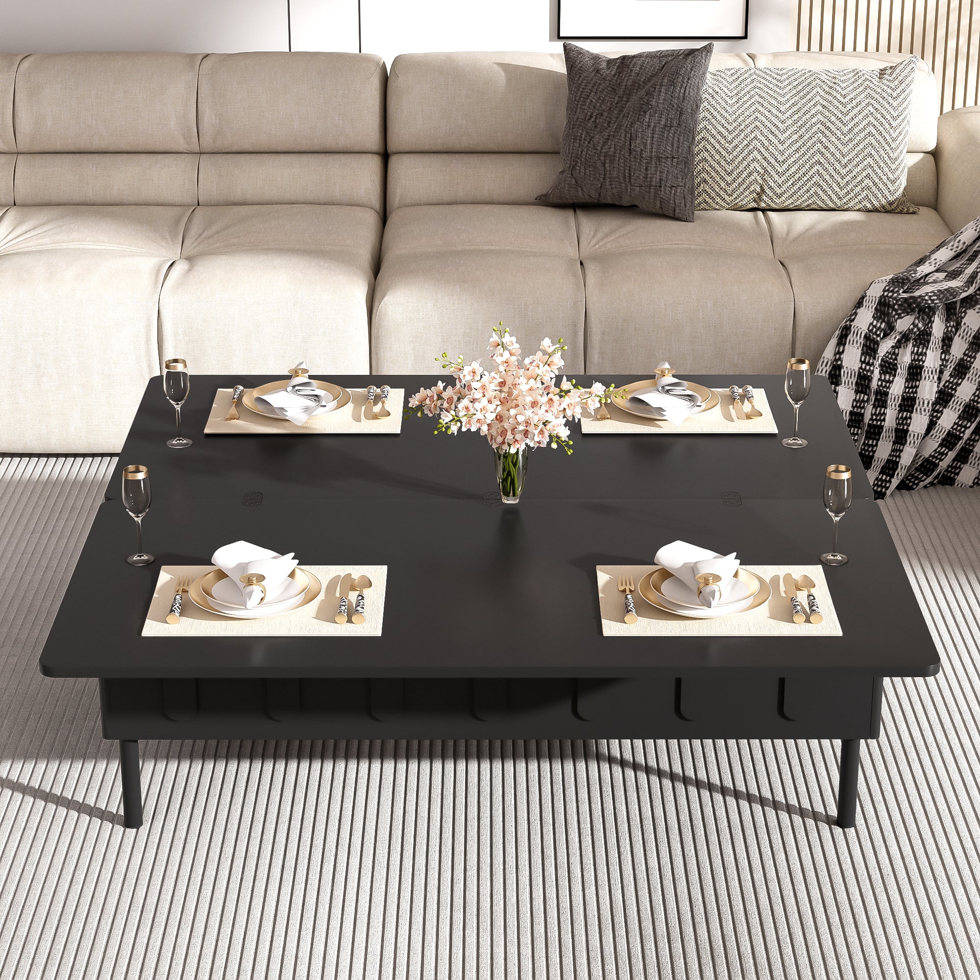koorbiir f1 Folding Lift-Top Coffee Table with Drawers and Hidden Storage, Modern Space-Saving Center Table with Adjustable Height and Flip Top for Living Room