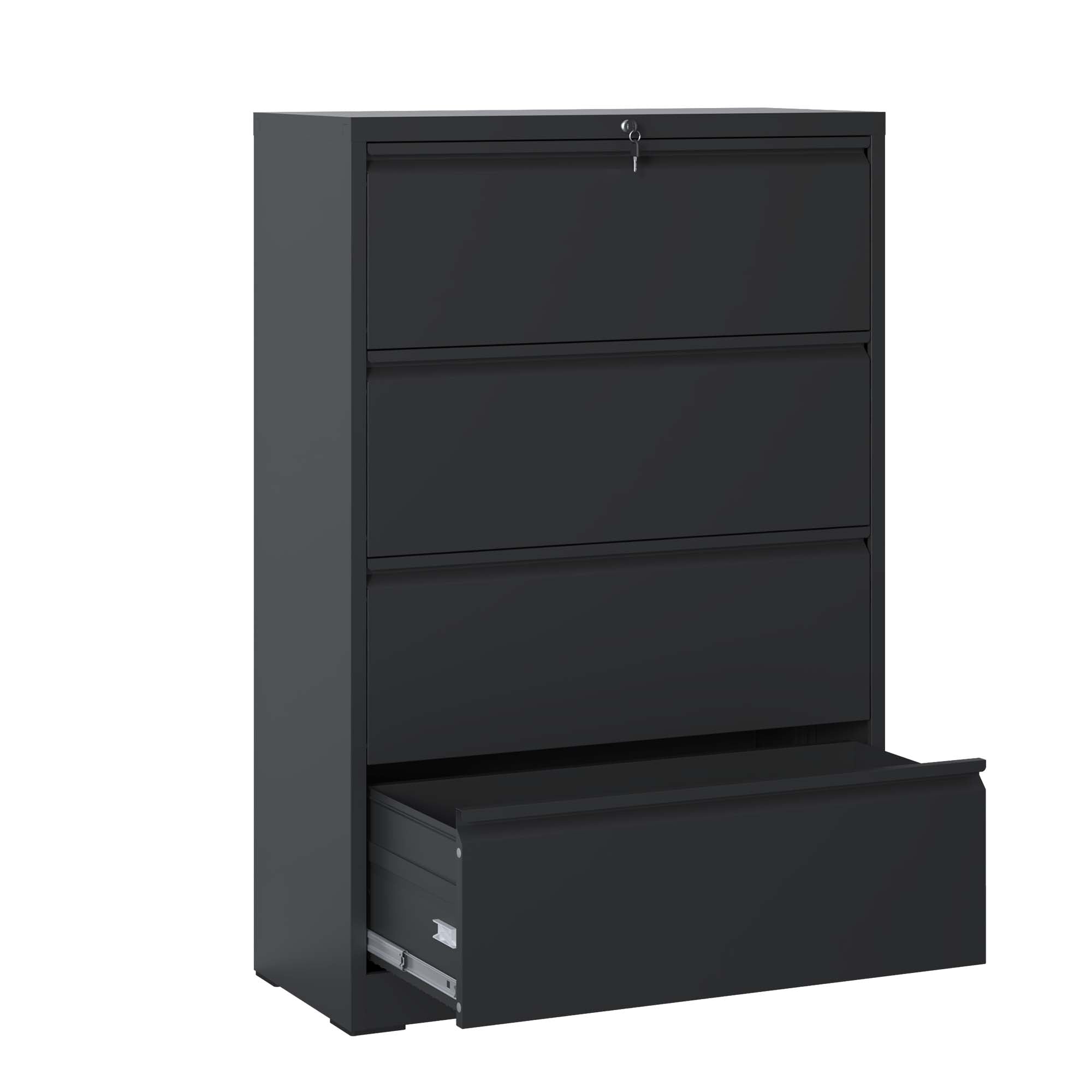 koorbiir of3 4 - Drawer Lateral File Cabinet with Lock ¨C Black Lockable Office Cabinet for Home, Legal, Letter, A4, F4 Documents - Koorbiir