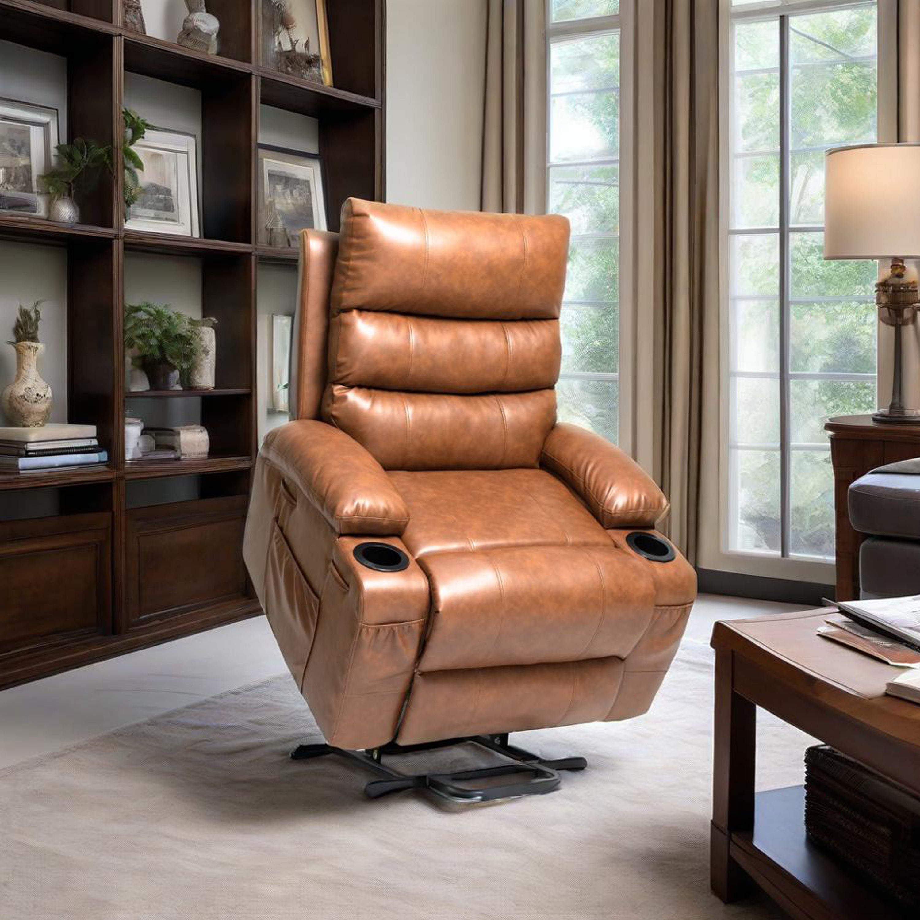 21" Electric Power Lift Recliner Chair Sofa for Elderly with 8-Point Vibration Massage, Lumbar Heat, Remote Control, Side Pockets & Cup Holders