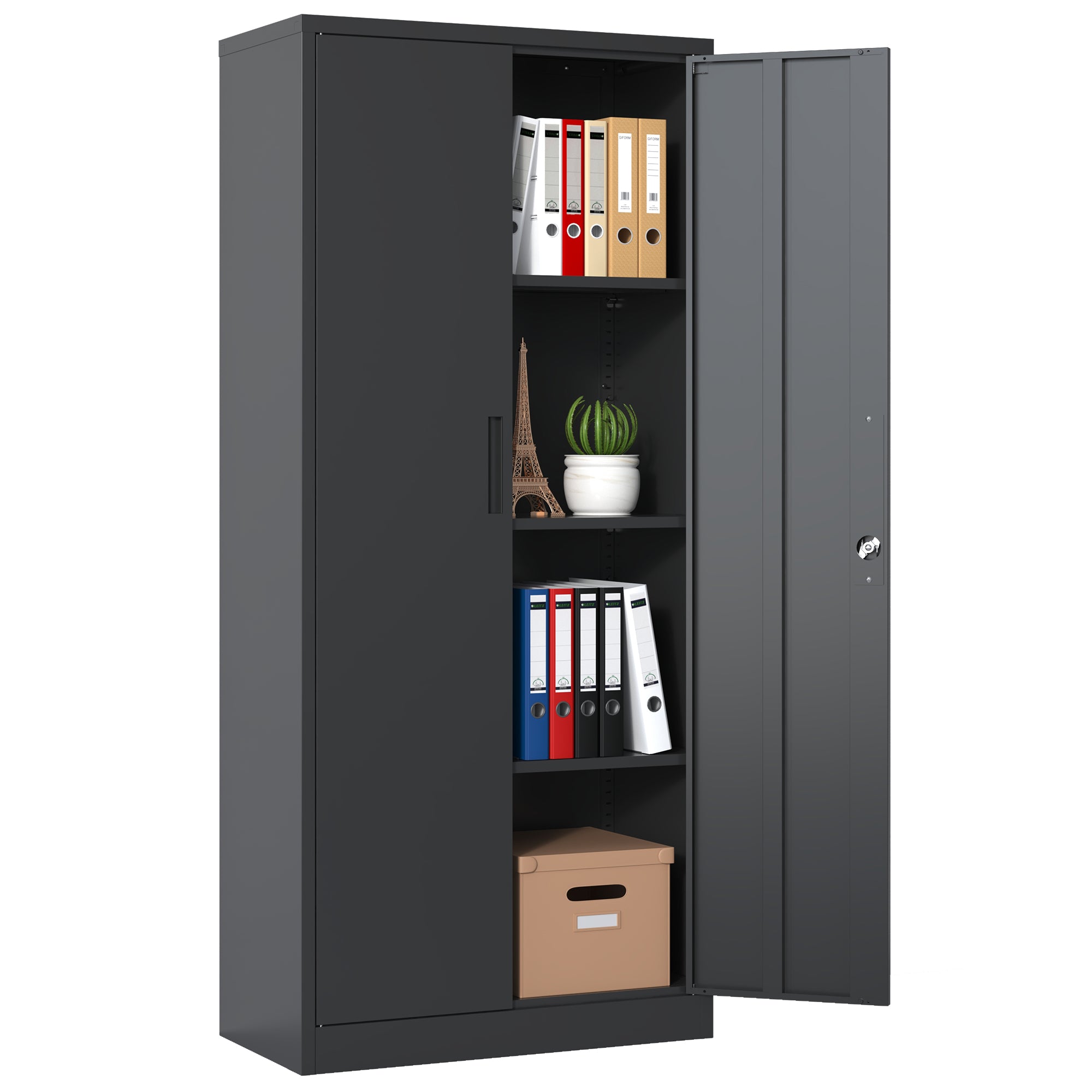 71" Tall Metal Garage Storage Cabinet ¨C Black Locking Tool Steel Cabinet with Doors & 3 Adjustable Shelves, Multipurpose Office Cabinet for Home, Garage, Classroom, Pantry