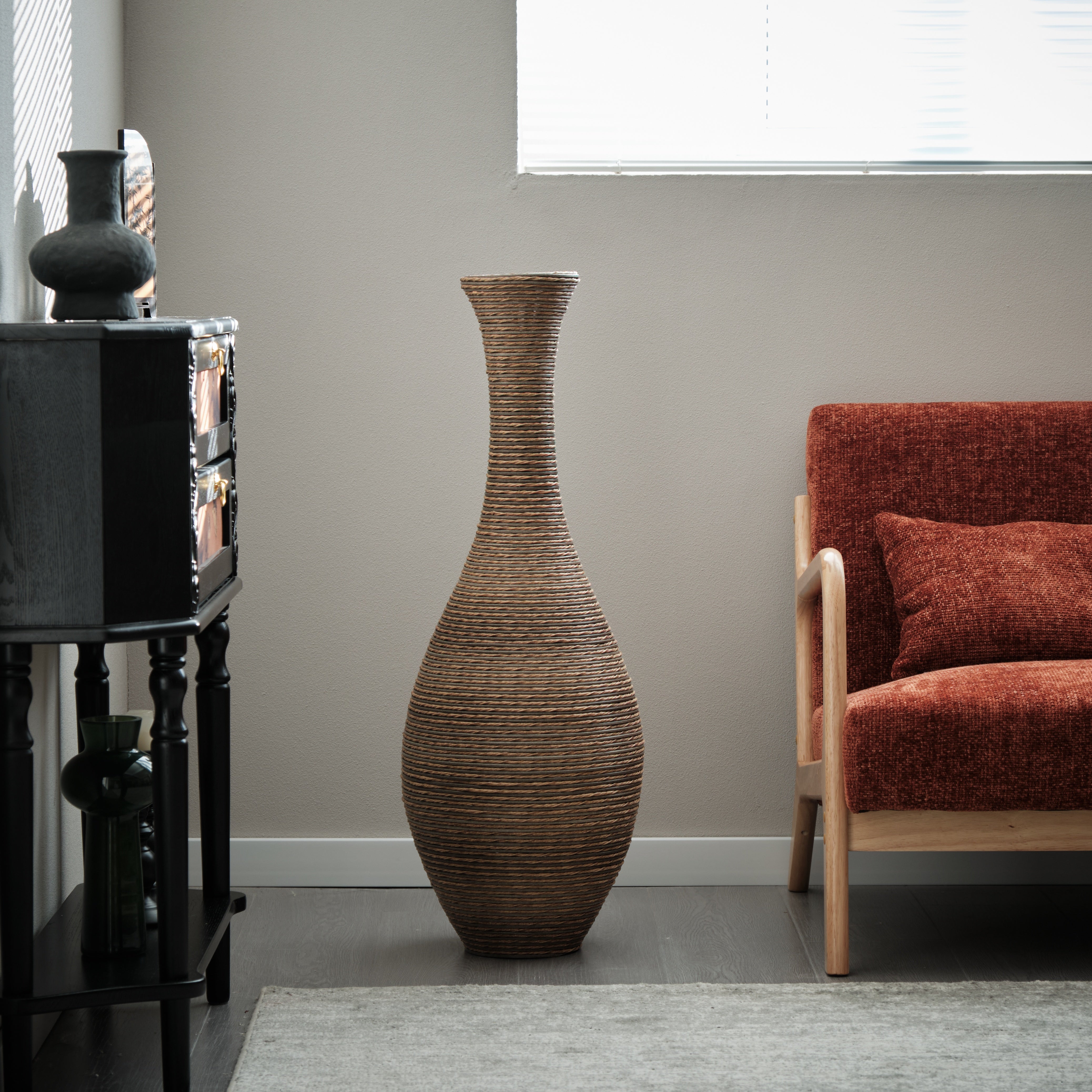 koorbiir va3 39-Inch Tall Artificial Rattan Floor Vase in Beige ¨C Modern Decorative Vase for Living Room, Entryway, or Hallway ¨C Large Accent Vase for Dried or Silk Flowers