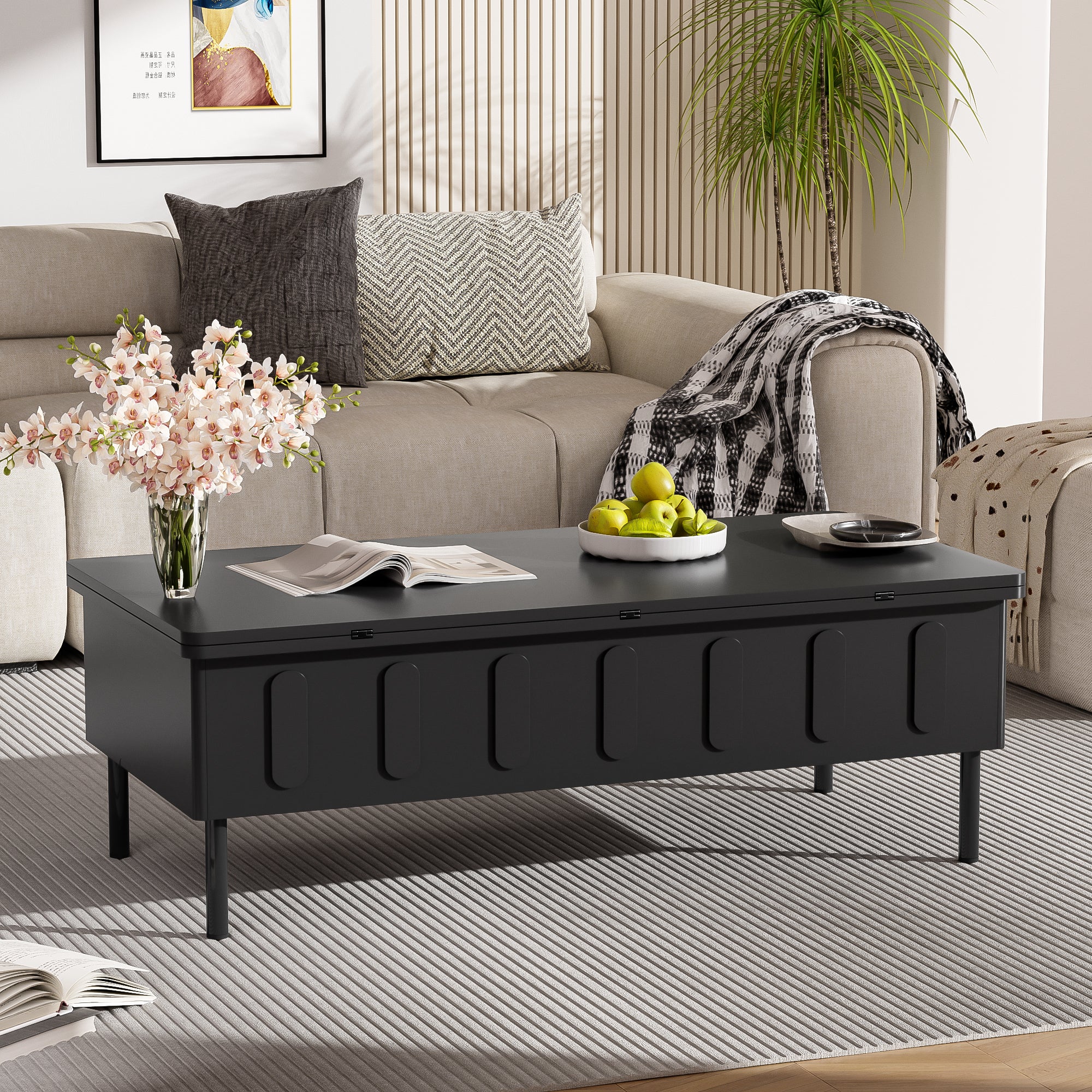koorbiir f1 Folding Lift-Top Coffee Table with Drawers and Hidden Storage, Modern Space-Saving Center Table with Adjustable Height and Flip Top for Living Room