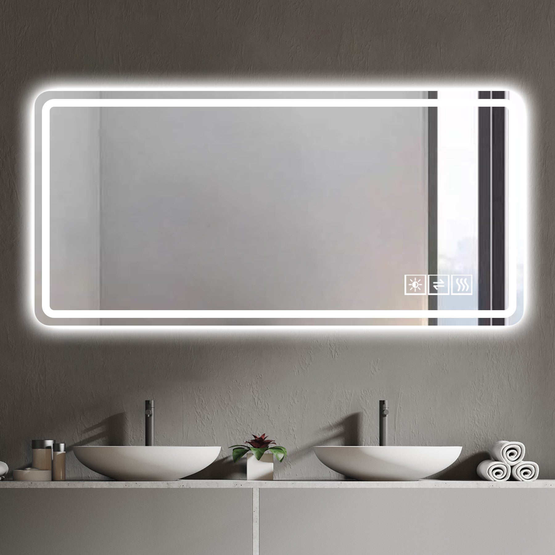 koorbiir mi2 28x60 LED Bathroom Vanity Mirror, Anti-Fog, Dimmable, Shatter-Proof Tempered Glass Wall Mirror for Bathroom Decor, Makeup, and Shaving