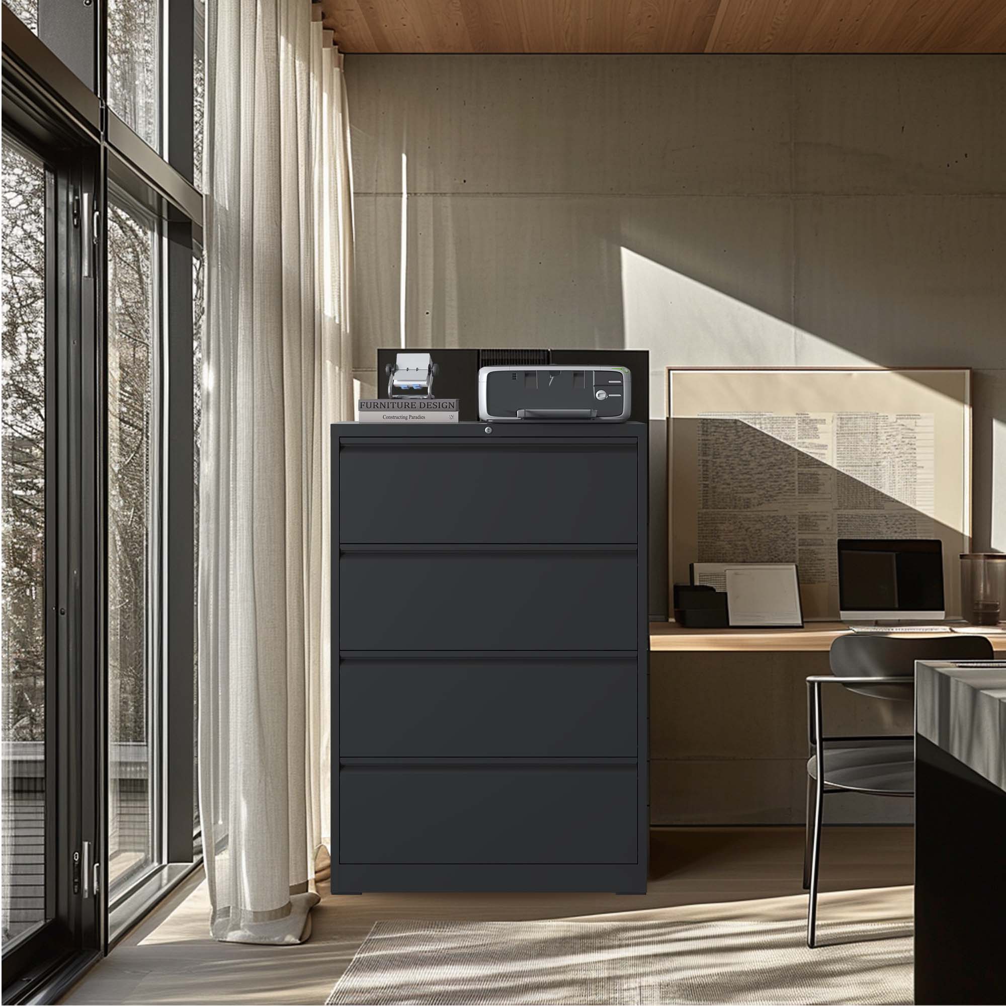 koorbiir of3 4 - Drawer Lateral File Cabinet with Lock ¨C Black Lockable Office Cabinet for Home, Legal, Letter, A4, F4 Documents - Koorbiir