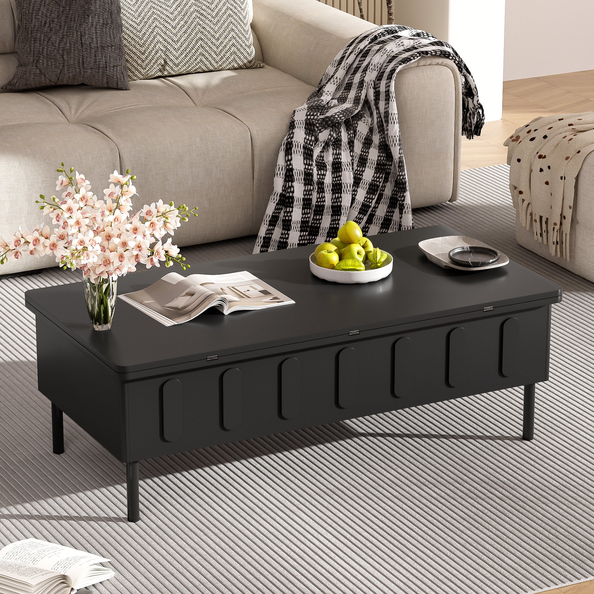 koorbiir f1 Folding Lift-Top Coffee Table with Drawers and Hidden Storage, Modern Space-Saving Center Table with Adjustable Height and Flip Top for Living Room