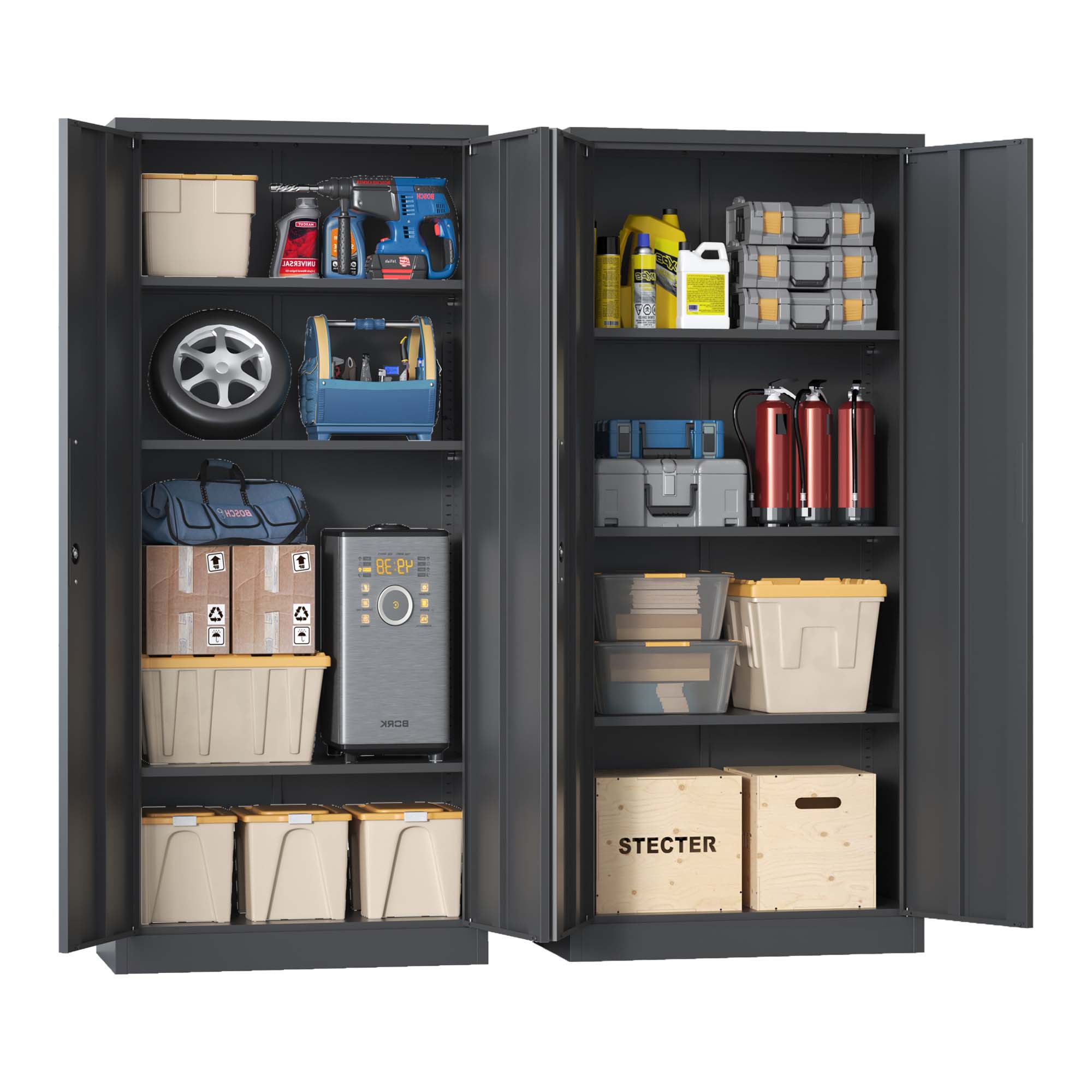 71" Tall Metal Garage Storage Cabinet ¨C Black Locking Tool Steel Cabinet with Doors & 3 Adjustable Shelves, Multipurpose Office Cabinet for Home, Garage, Classroom, Pantry
