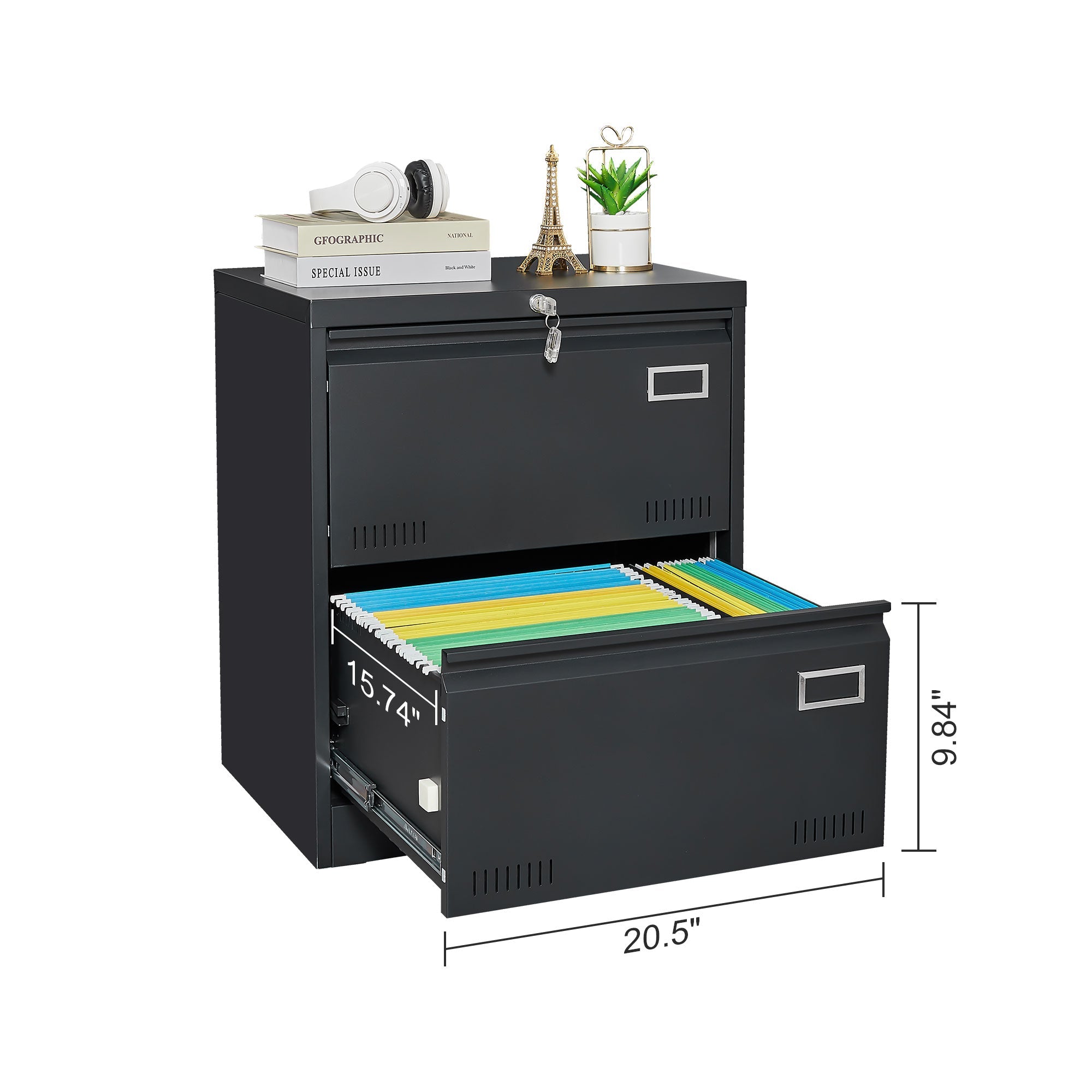 koorbiir of1 3 - Drawer Lateral Filing Cabinet ¨C Black Locking Metal Office Cabinet for Home, Legal, Letter, A4 & F4 Documents - Koorbiir