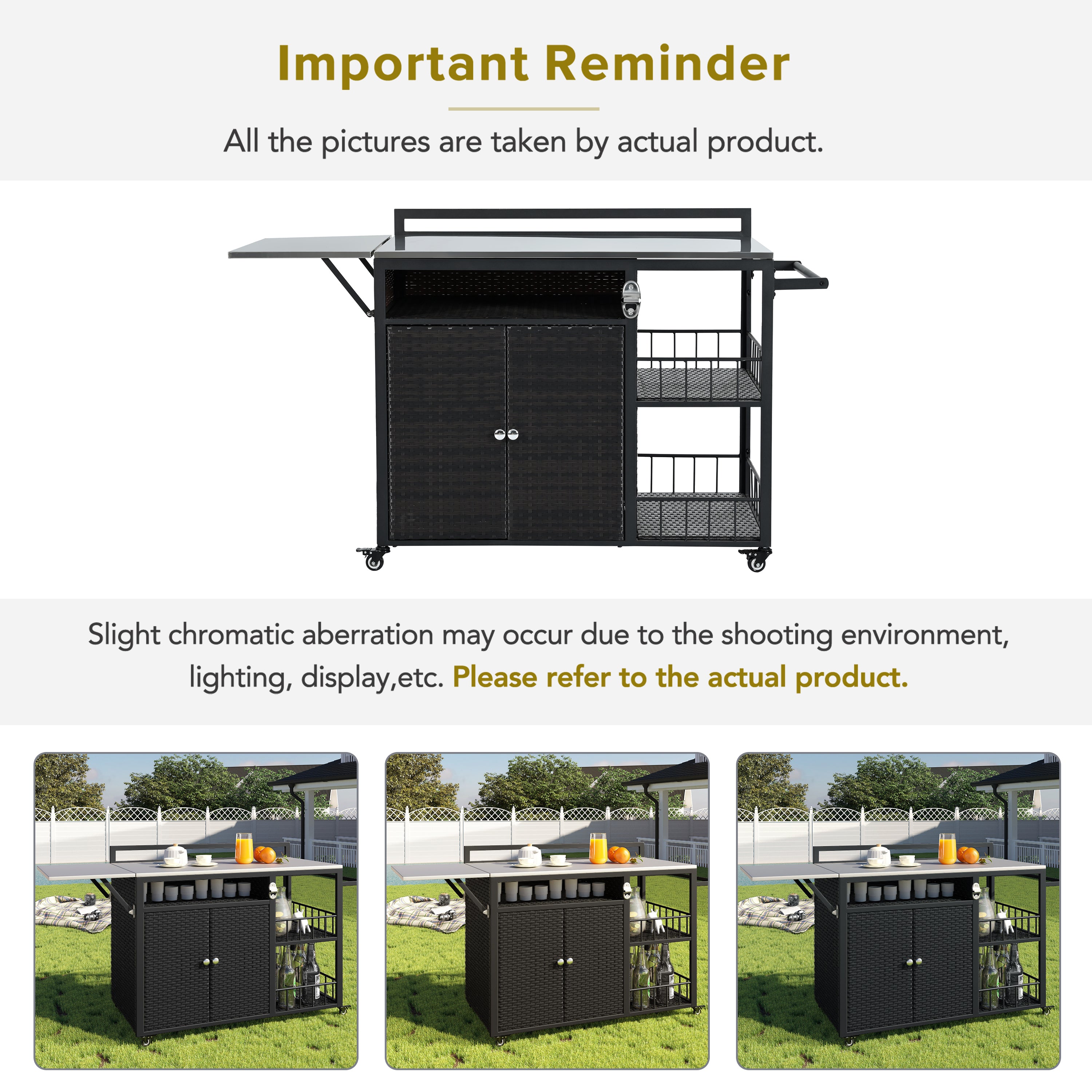 koorbiir k5 63.5" Outdoor Kitchen Island ¨C Rolling Kitchen Storage Island & Cooking Station with Foldable Side Tabletop, Ample Storage, Bottle Opener, Lockable Wheels for Patio & Backyard BBQ, Dark Brown