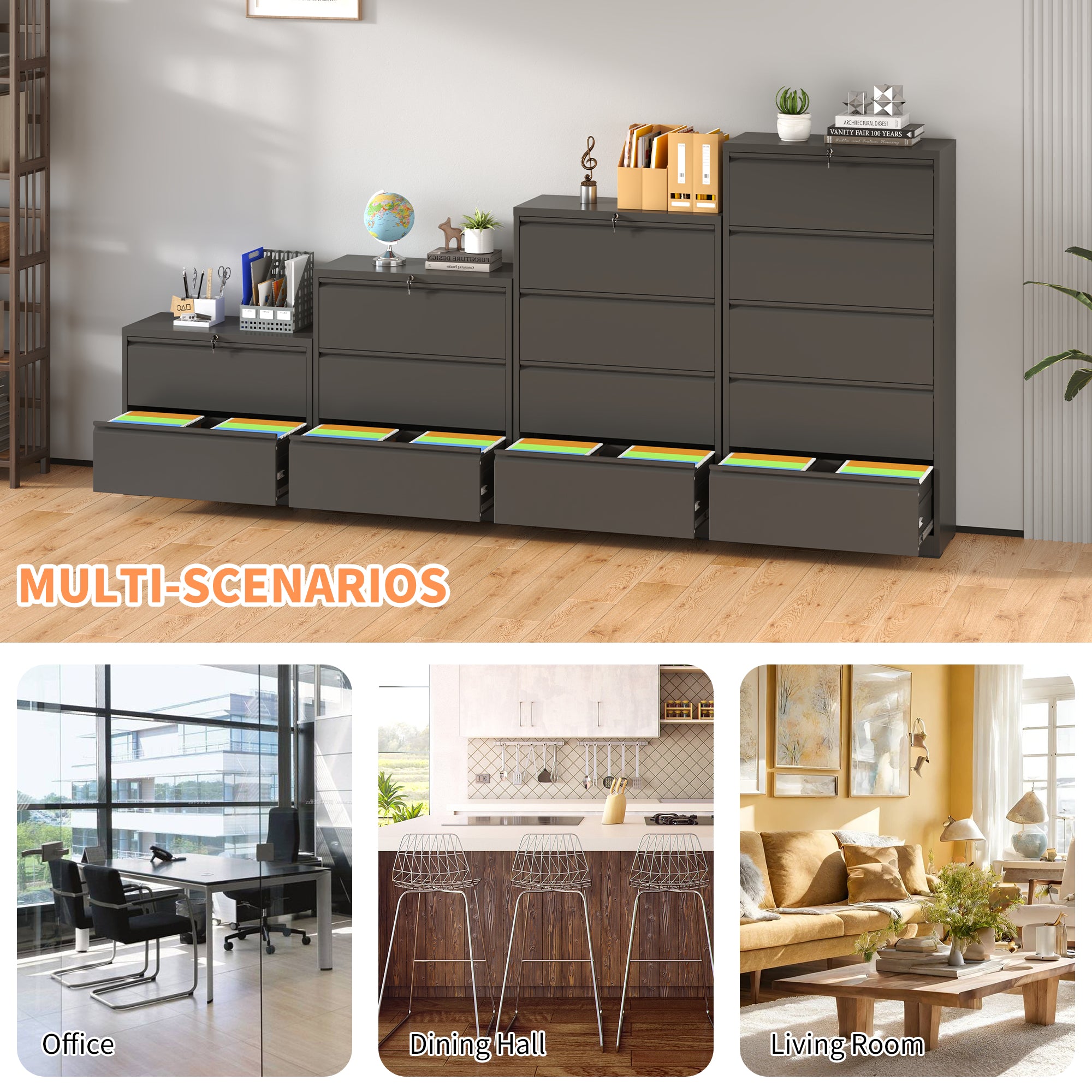 4-Drawer Lateral File Cabinet with Lock ¨C Black Lockable Office Cabinet for Home, Legal, Letter, A4, F4 Documents