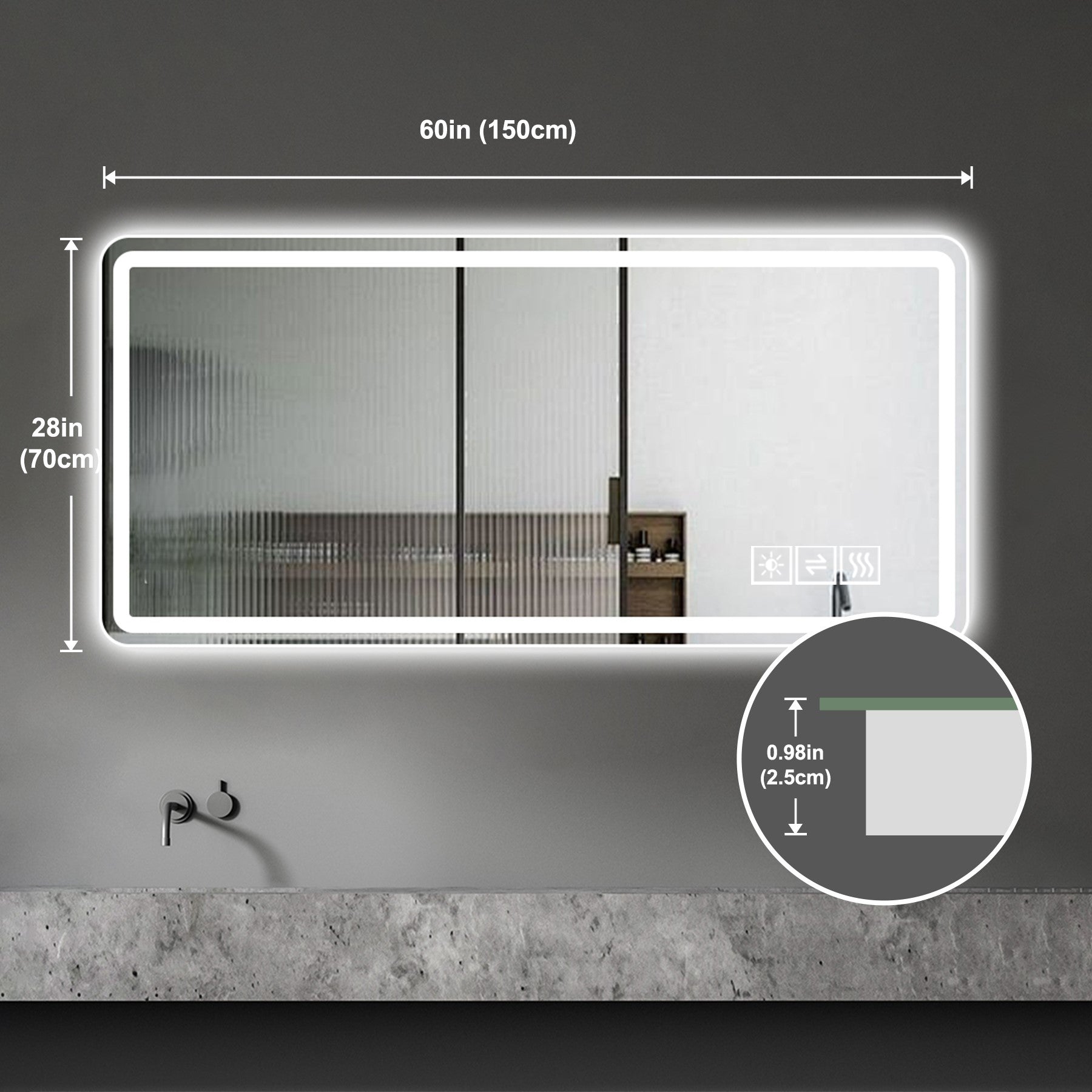 koorbiir mi2 28x60 LED Bathroom Vanity Mirror, Anti-Fog, Dimmable, Shatter-Proof Tempered Glass Wall Mirror for Bathroom Decor, Makeup, and Shaving