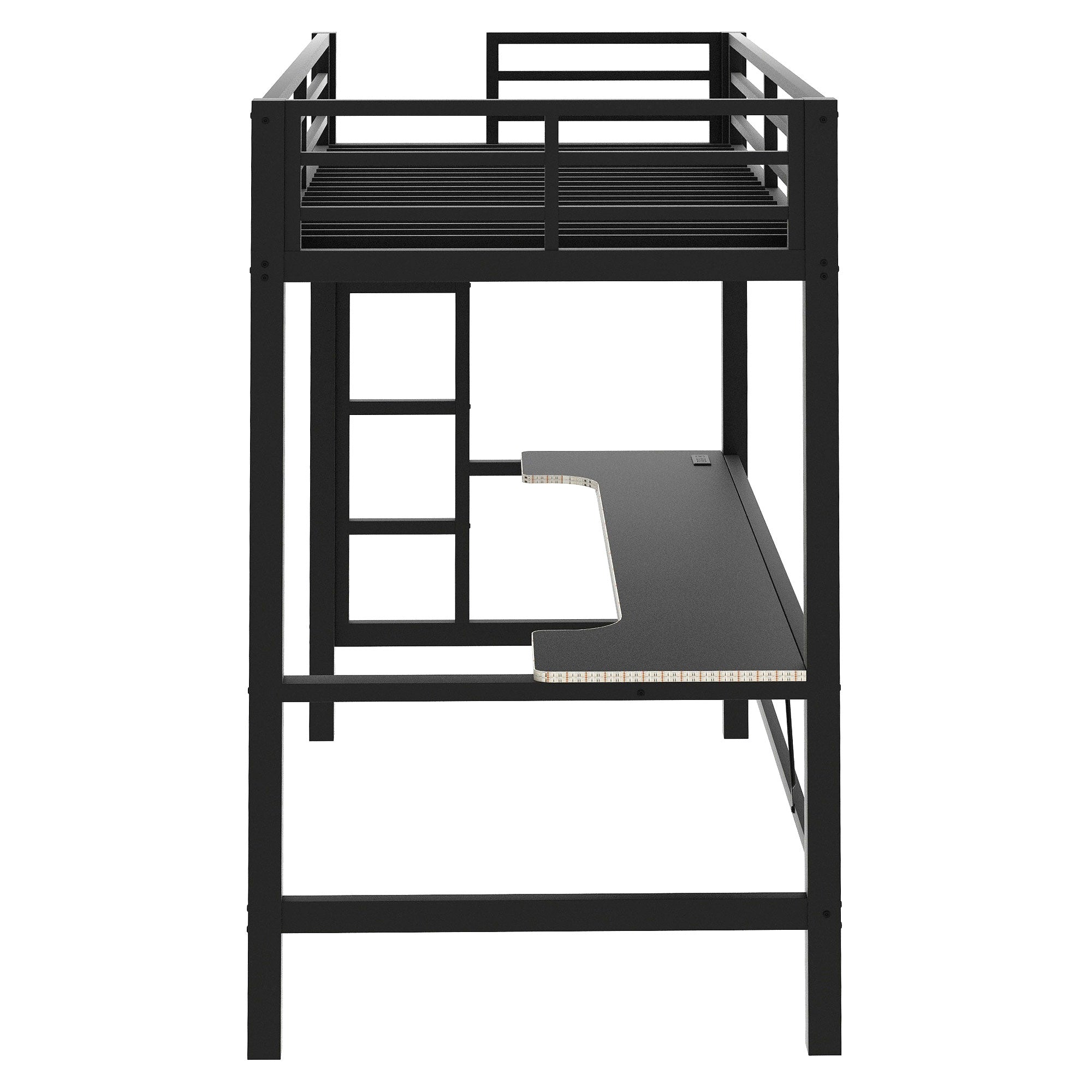 koorbiir G3 Full Size Metal Loft Bed with Built-In Gaming Desk, LED Light & USB Charging Station ¨C Black
