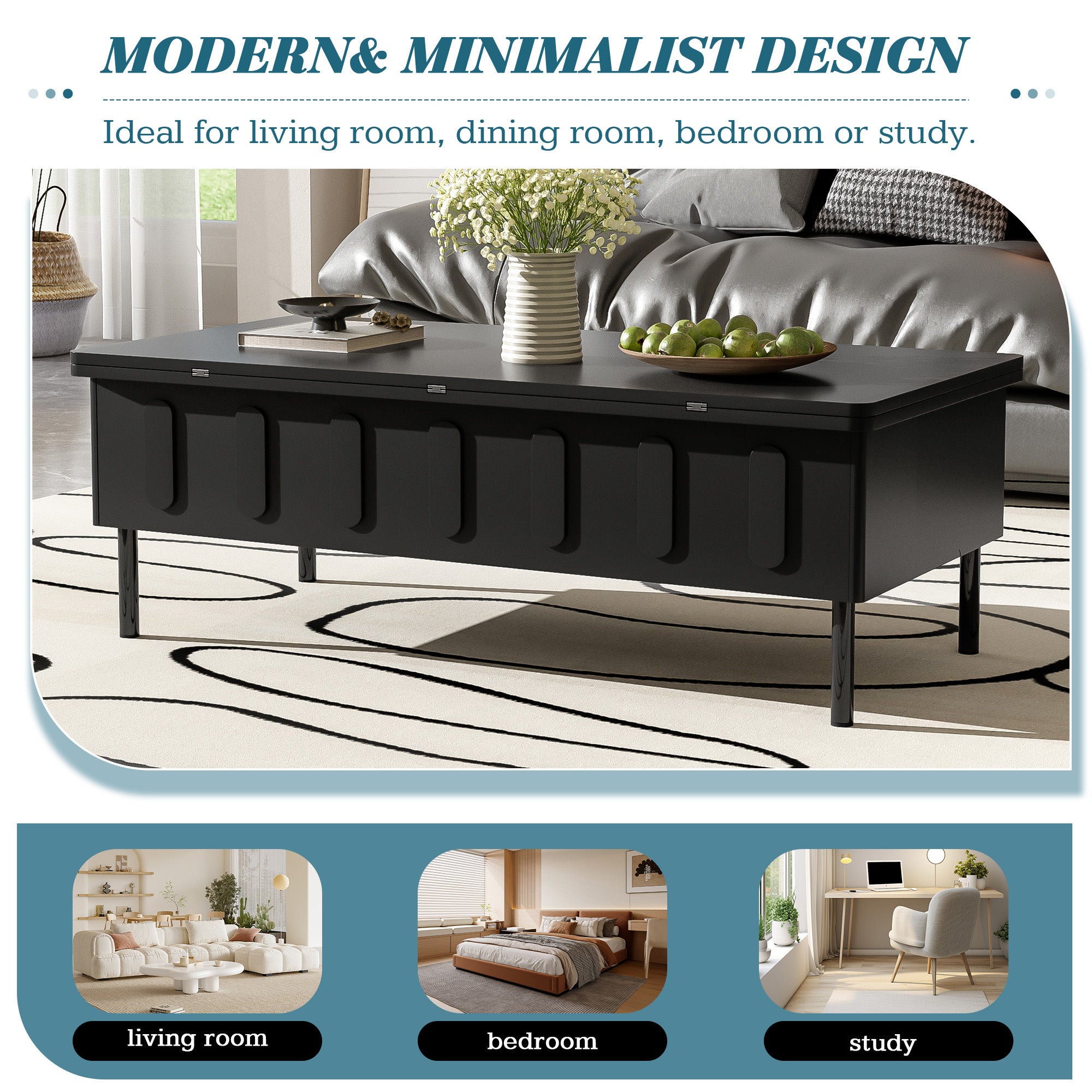 koorbiir f1 Folding Lift-Top Coffee Table with Drawers and Hidden Storage, Modern Space-Saving Center Table with Adjustable Height and Flip Top for Living Room
