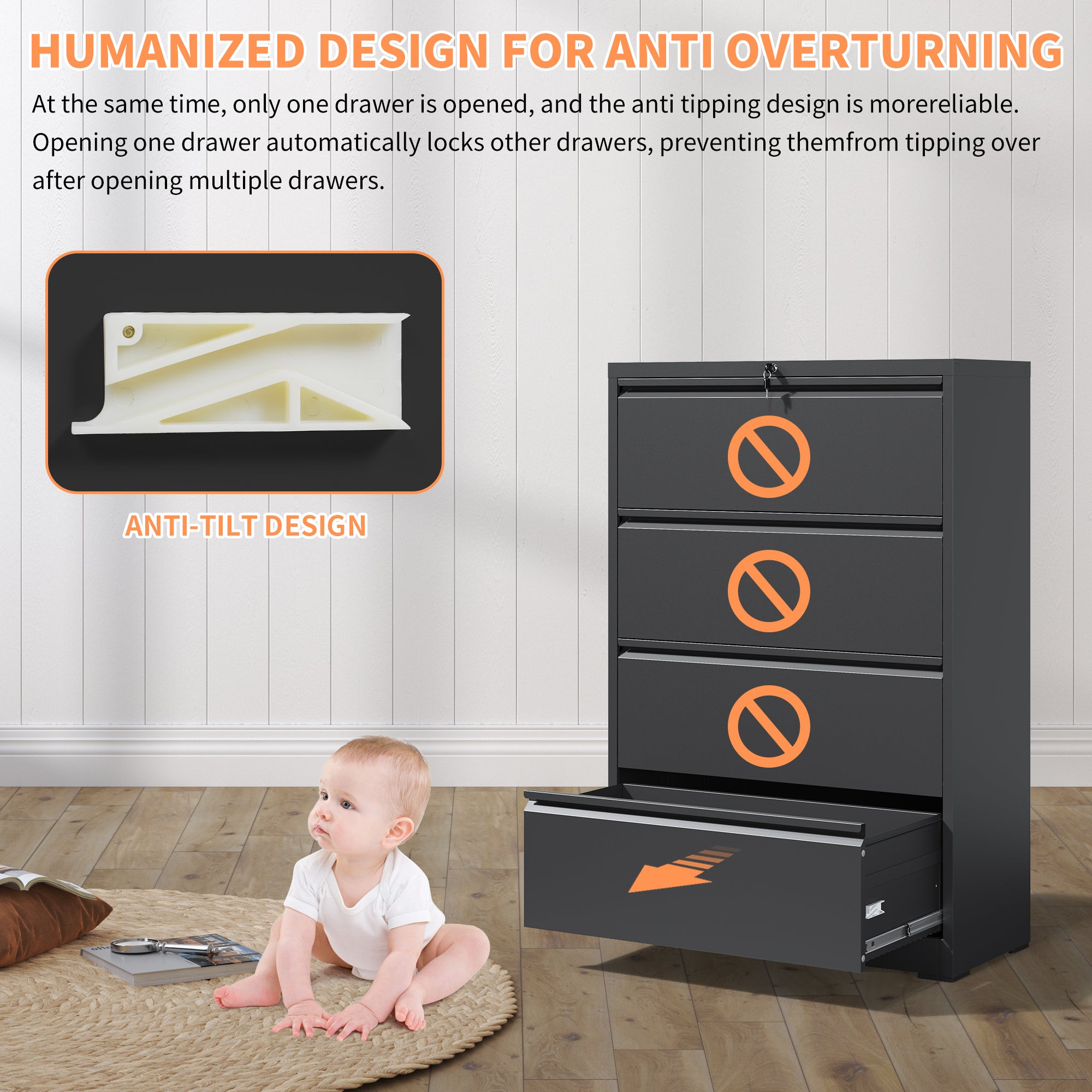 4-Drawer Lateral File Cabinet with Lock ¨C Black Lockable Office Cabinet for Home, Legal, Letter, A4, F4 Documents