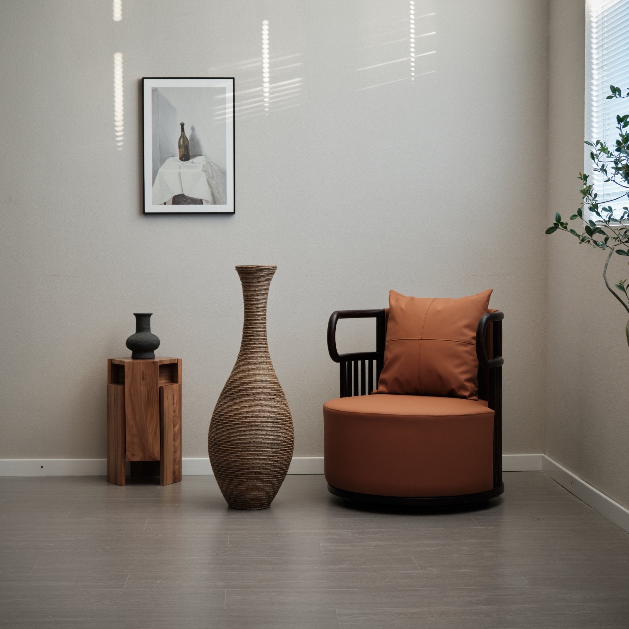 koorbiir va3 39 - Inch Tall Artificial Rattan Floor Vase in Beige ¨C Modern Decorative Vase for Living Room, Entryway, or Hallway ¨C Large Accent Vase for Dried or Silk Flowers - Koorbiir