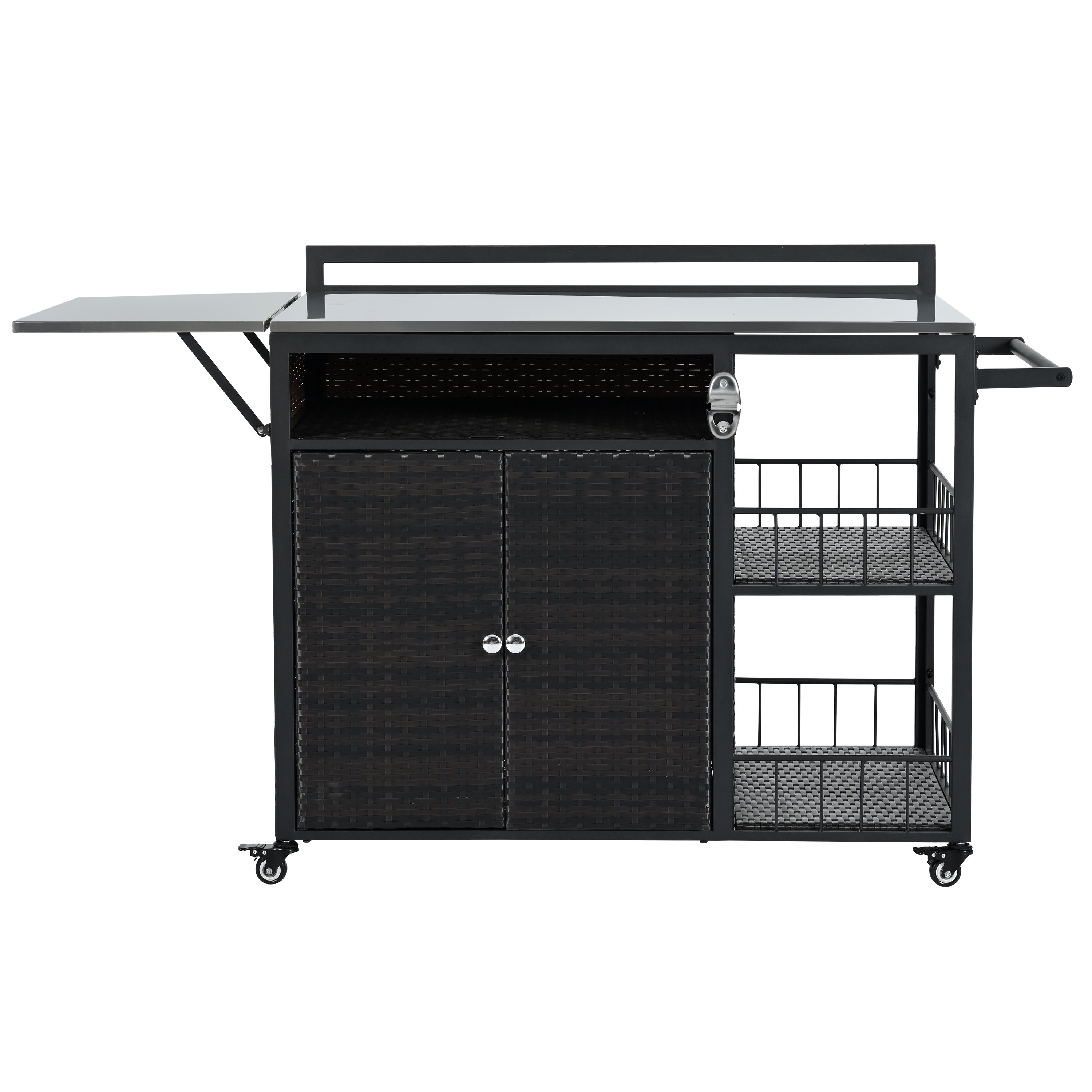 koorbiir k5 63.5" Outdoor Kitchen Island ¨C Rolling Kitchen Storage Island & Cooking Station with Foldable Side Tabletop, Ample Storage, Bottle Opener, Lockable Wheels for Patio & Backyard BBQ, Dark Brown
