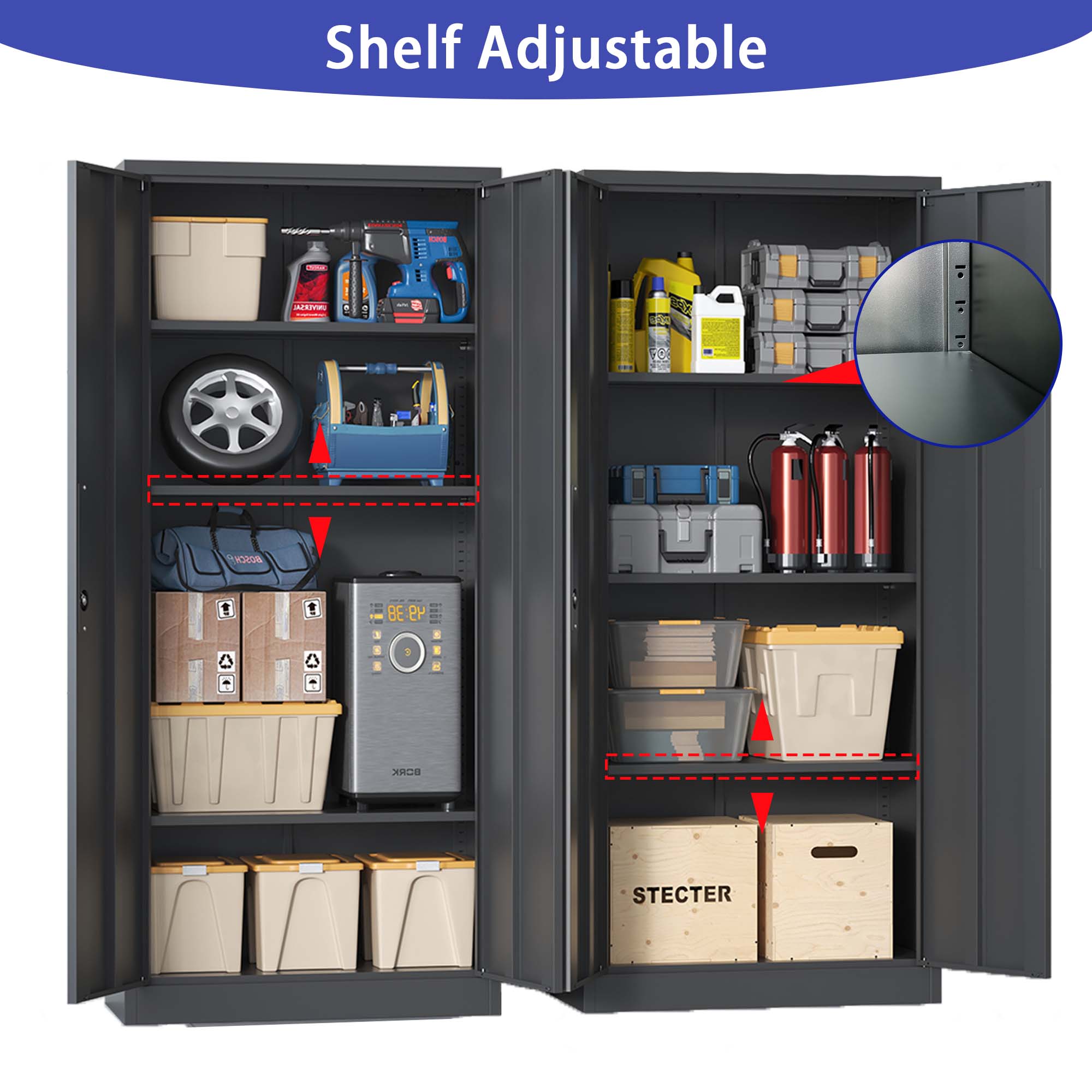 71" Tall Metal Garage Storage Cabinet ¨C Black Locking Tool Steel Cabinet with Doors & 3 Adjustable Shelves, Multipurpose Office Cabinet for Home, Garage, Classroom, Pantry