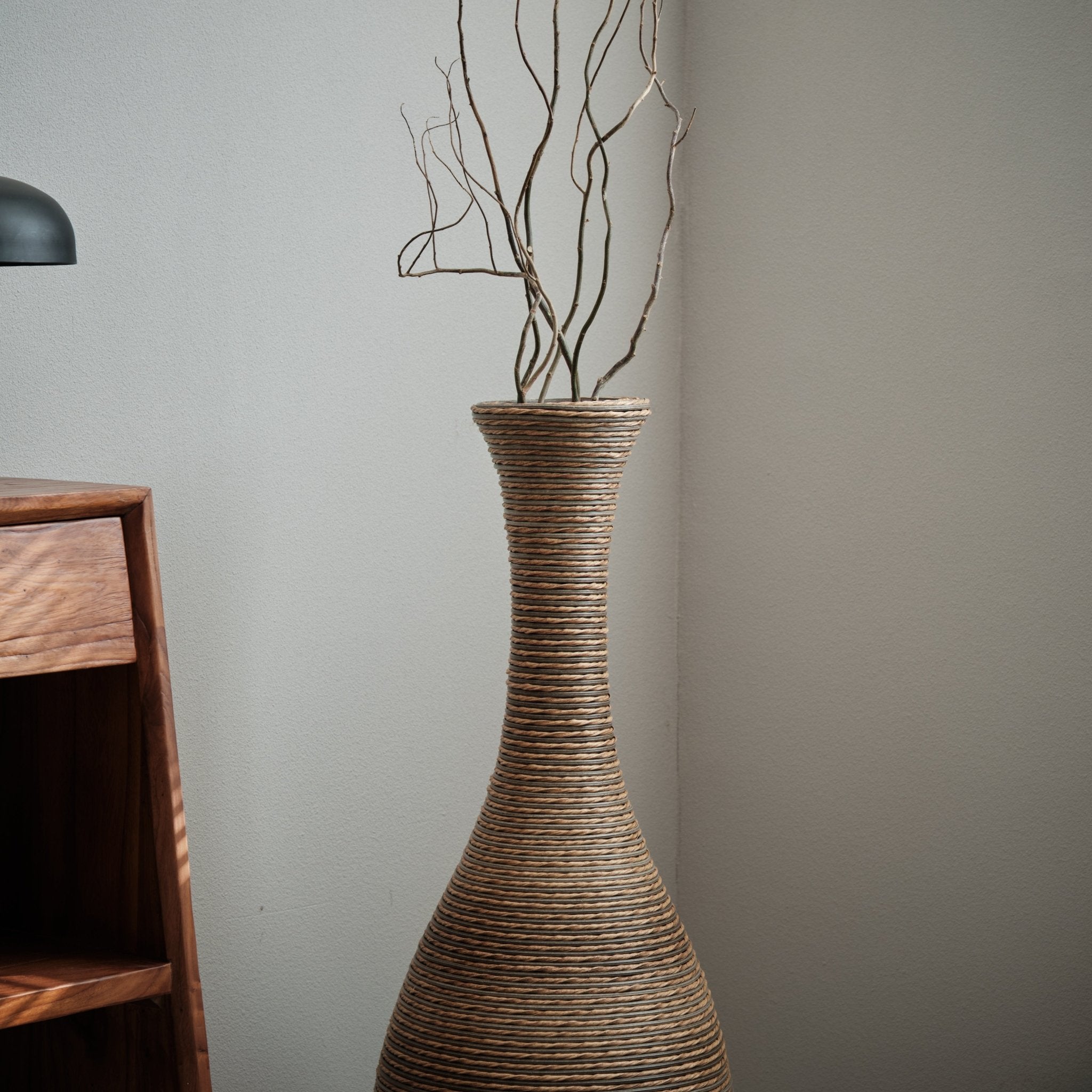 koorbiir va3 39 - Inch Tall Artificial Rattan Floor Vase in Beige ¨C Modern Decorative Vase for Living Room, Entryway, or Hallway ¨C Large Accent Vase for Dried or Silk Flowers - Koorbiir