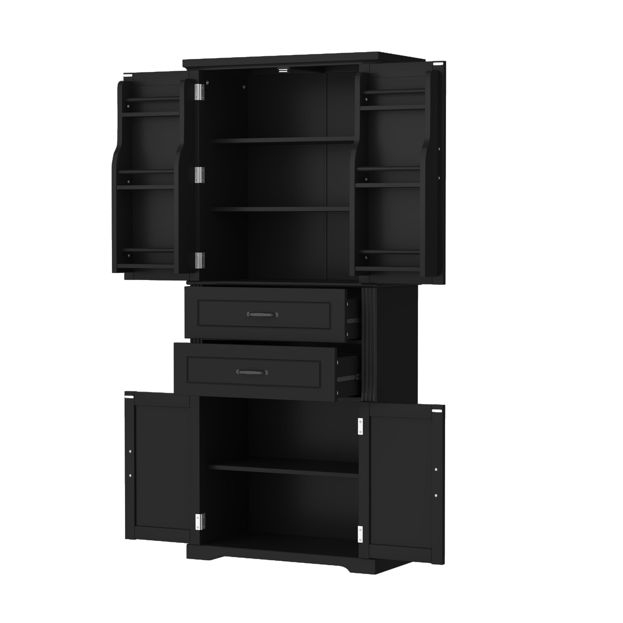 koorbiir k8 Black Storage Cabinet with Adjustable Shelves and 2 Smooth-Gliding Drawers ¨C Multi-Functional Kitchen, Bathroom, Dining, and Living Room Storage Solution