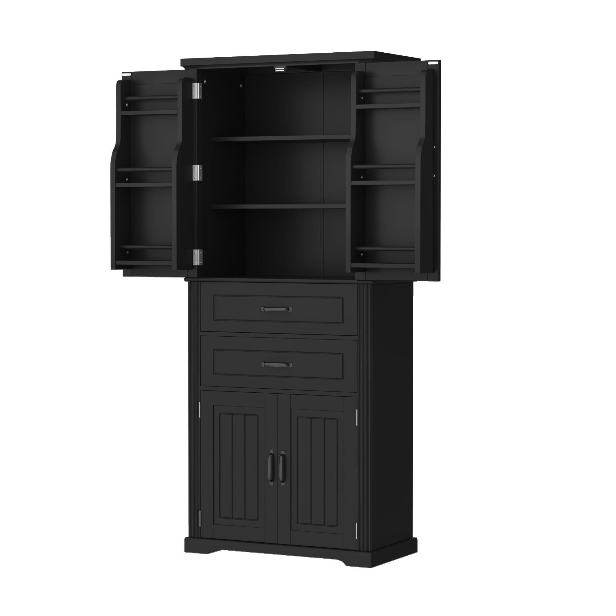 koorbiir k8 Black Storage Cabinet with Adjustable Shelves and 2 Smooth-Gliding Drawers ¨C Multi-Functional Kitchen, Bathroom, Dining, and Living Room Storage Solution